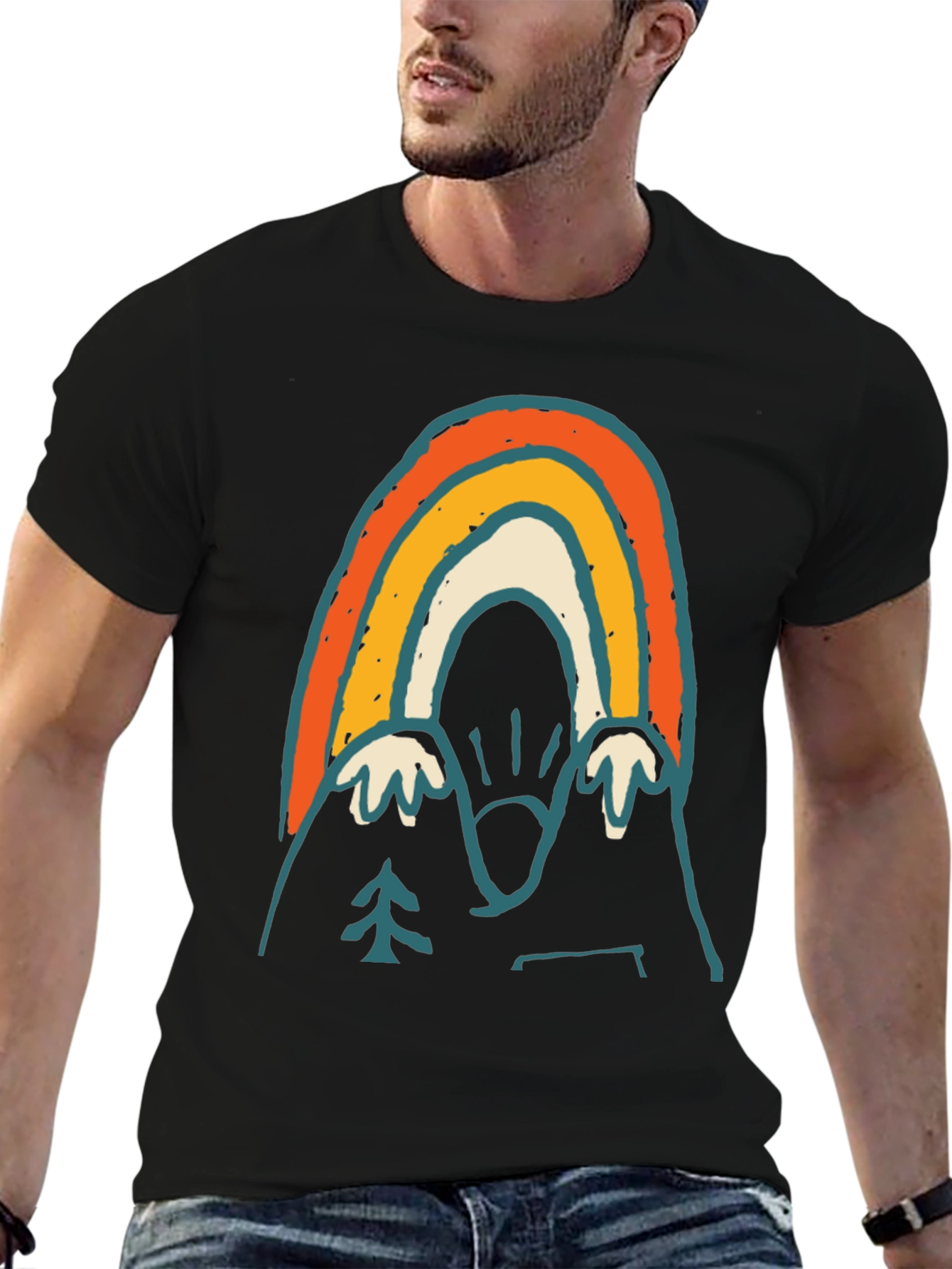 Black Retro Mountain Rainbow Graphic Tee - Black view 6