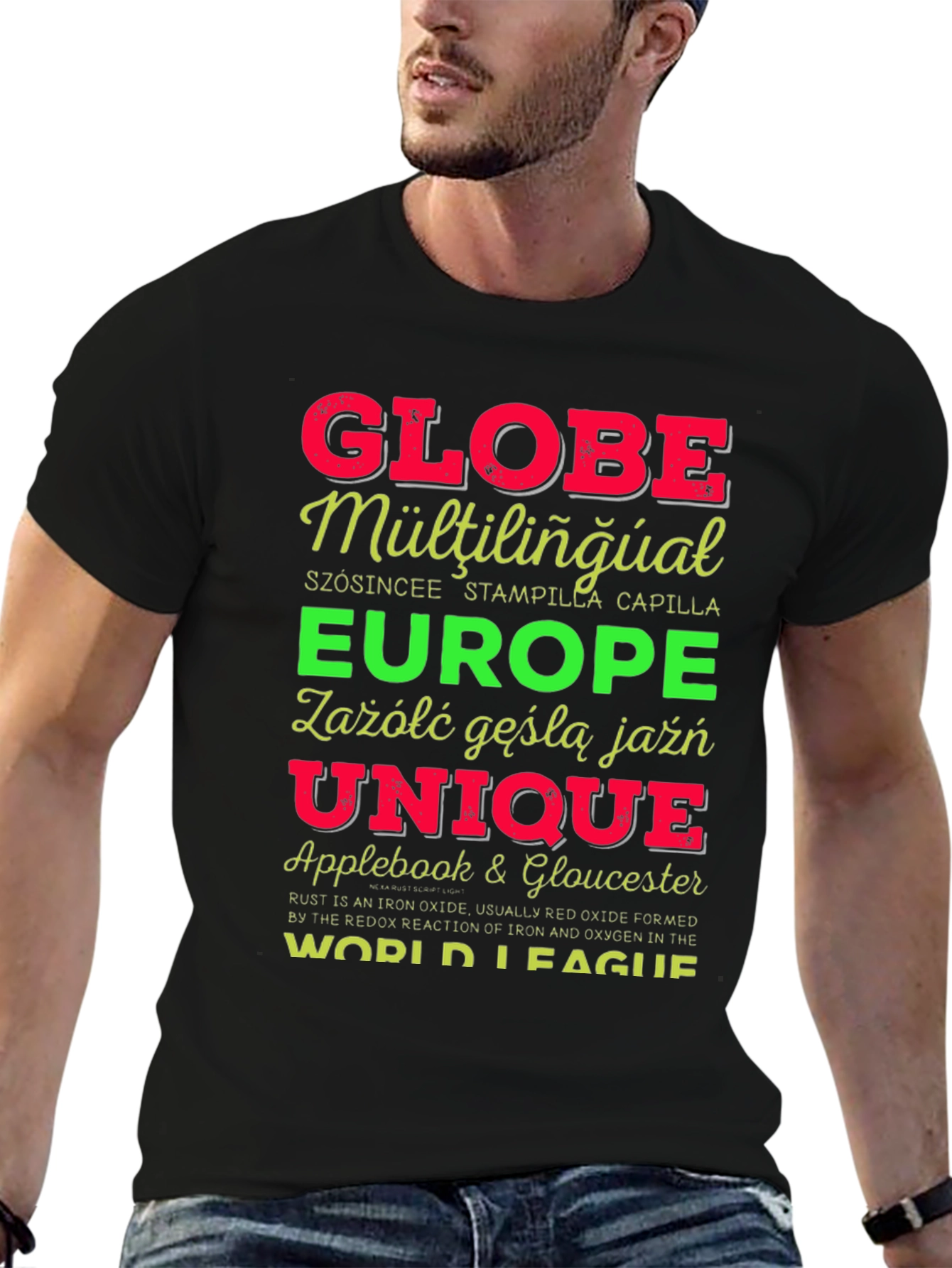 Black Globe Multilingual Graphic T-Shirt view 6