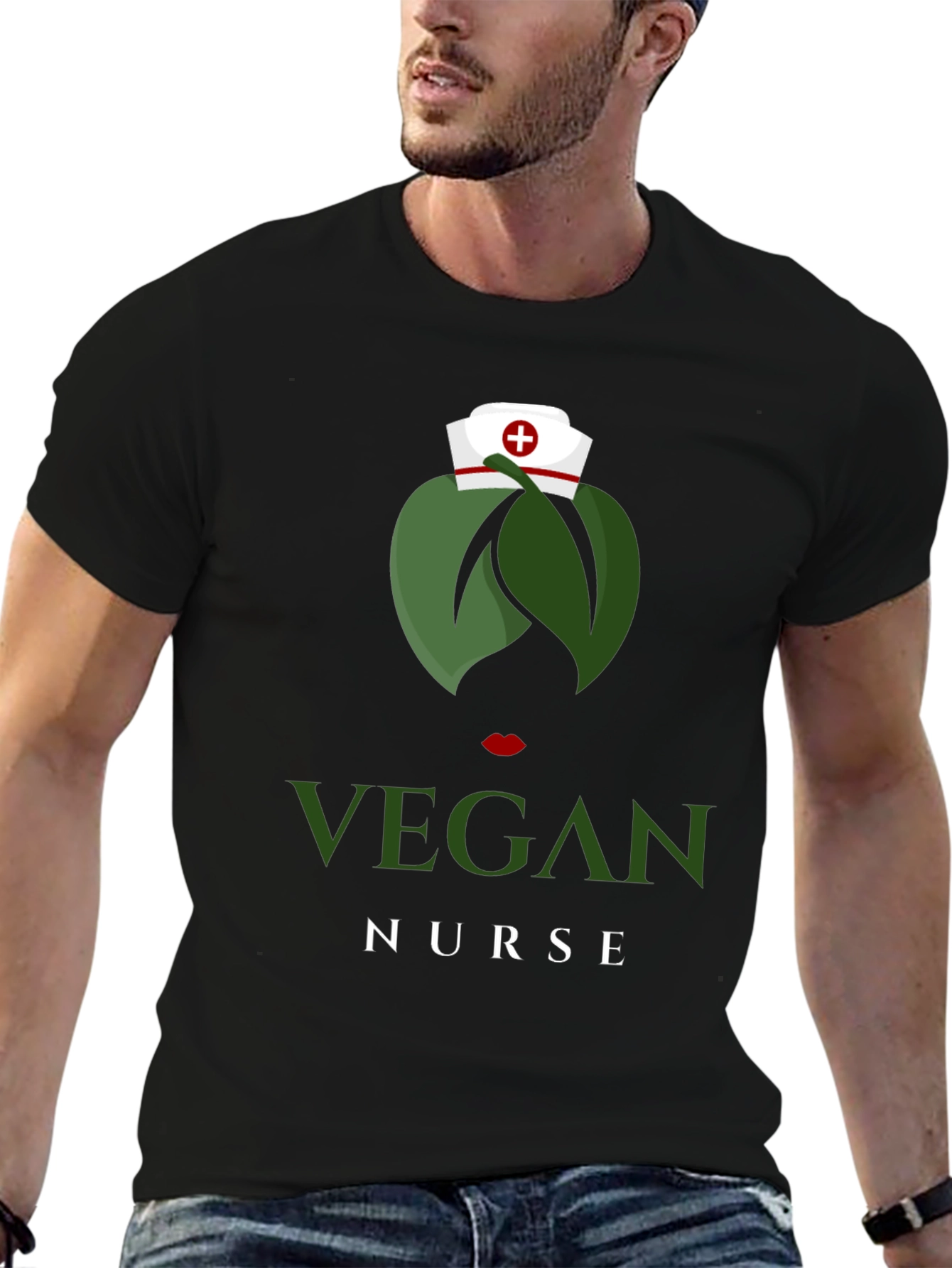 Black Vegan Nurse T-Shirt - Unique Graphic Tee view 6