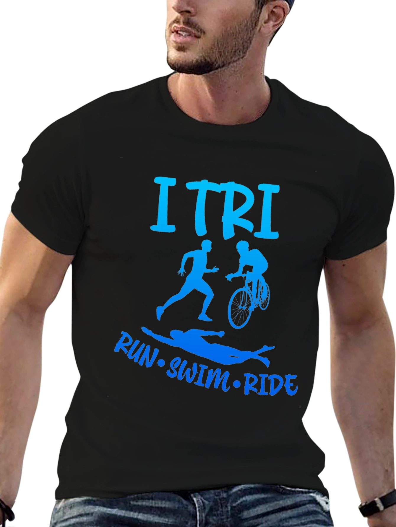 Black ITRI Run Swim Ride Triathlon T-Shirt view 6