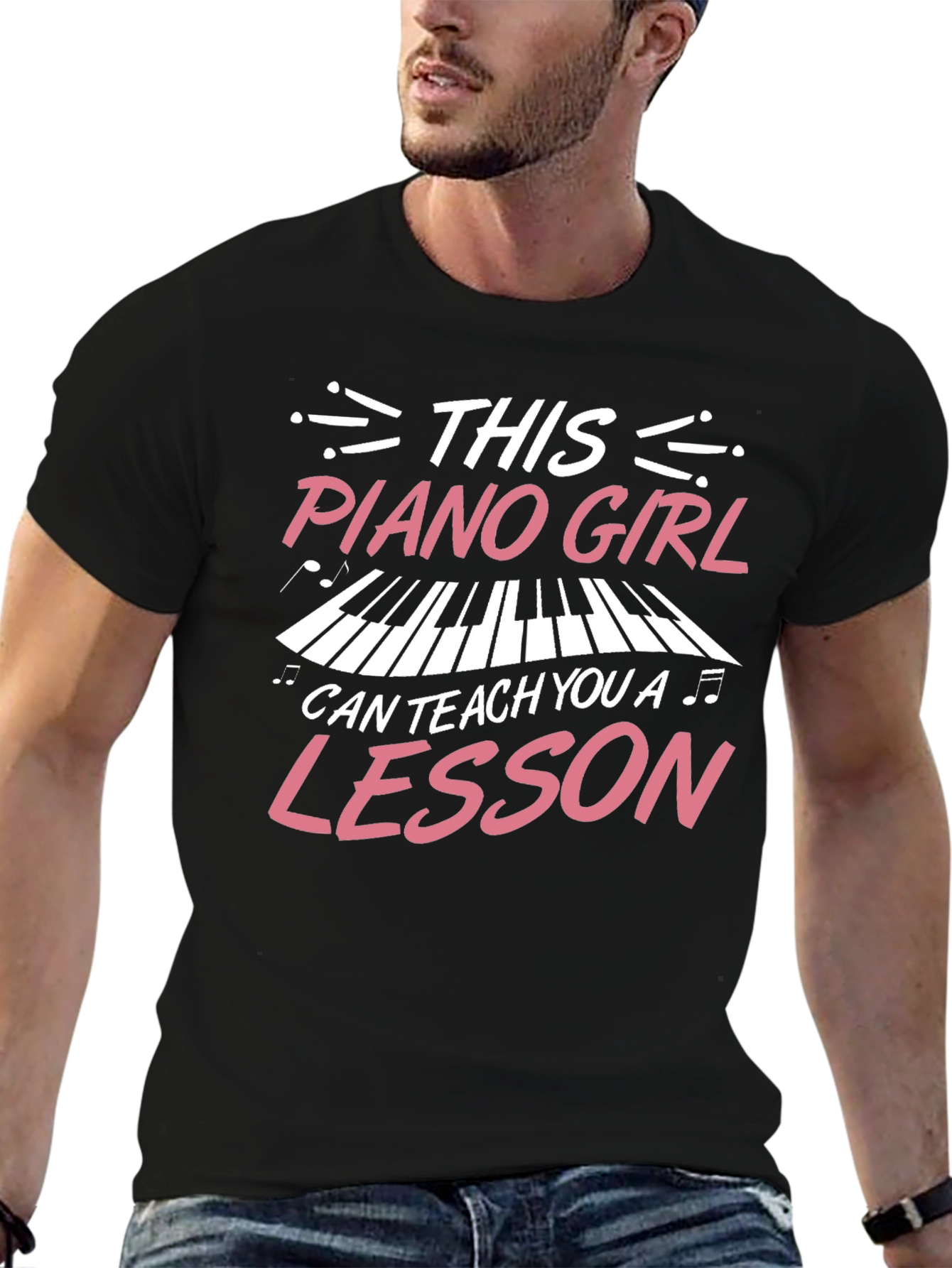 Black Piano Girl Teacher T-Shirt - Music Lesson Gift view 6