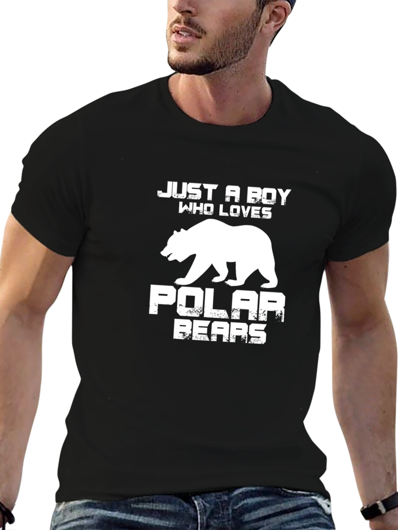 Black Just A Boy Who Loves Polar Bears Black T-Shirt view 6