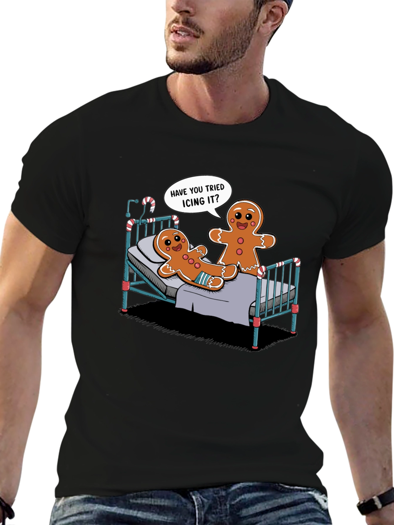 Black Funny Gingerbread Icing T-Shirt view 6