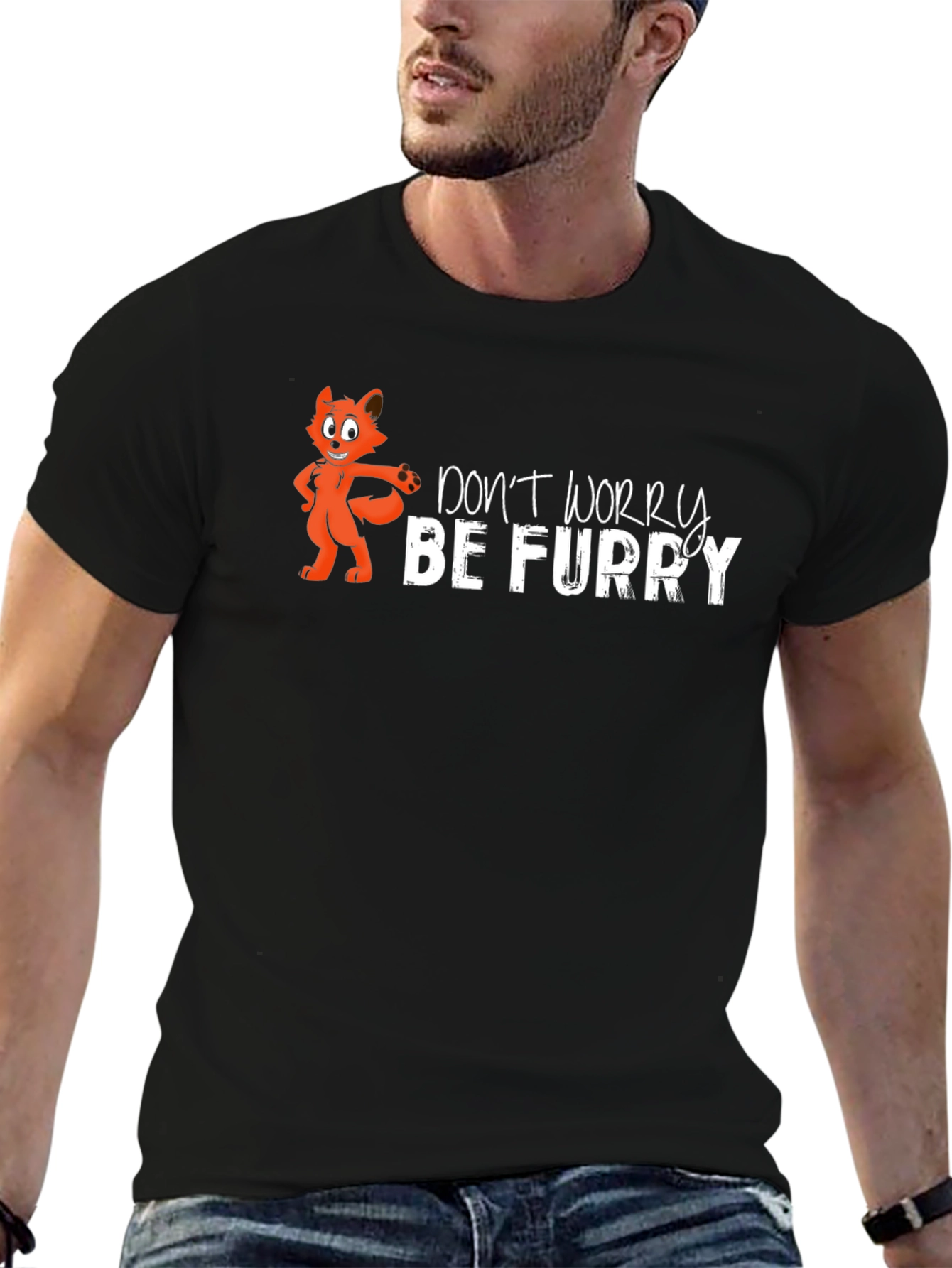 Black Don't Worry Be Furry Black T-Shirt view 6