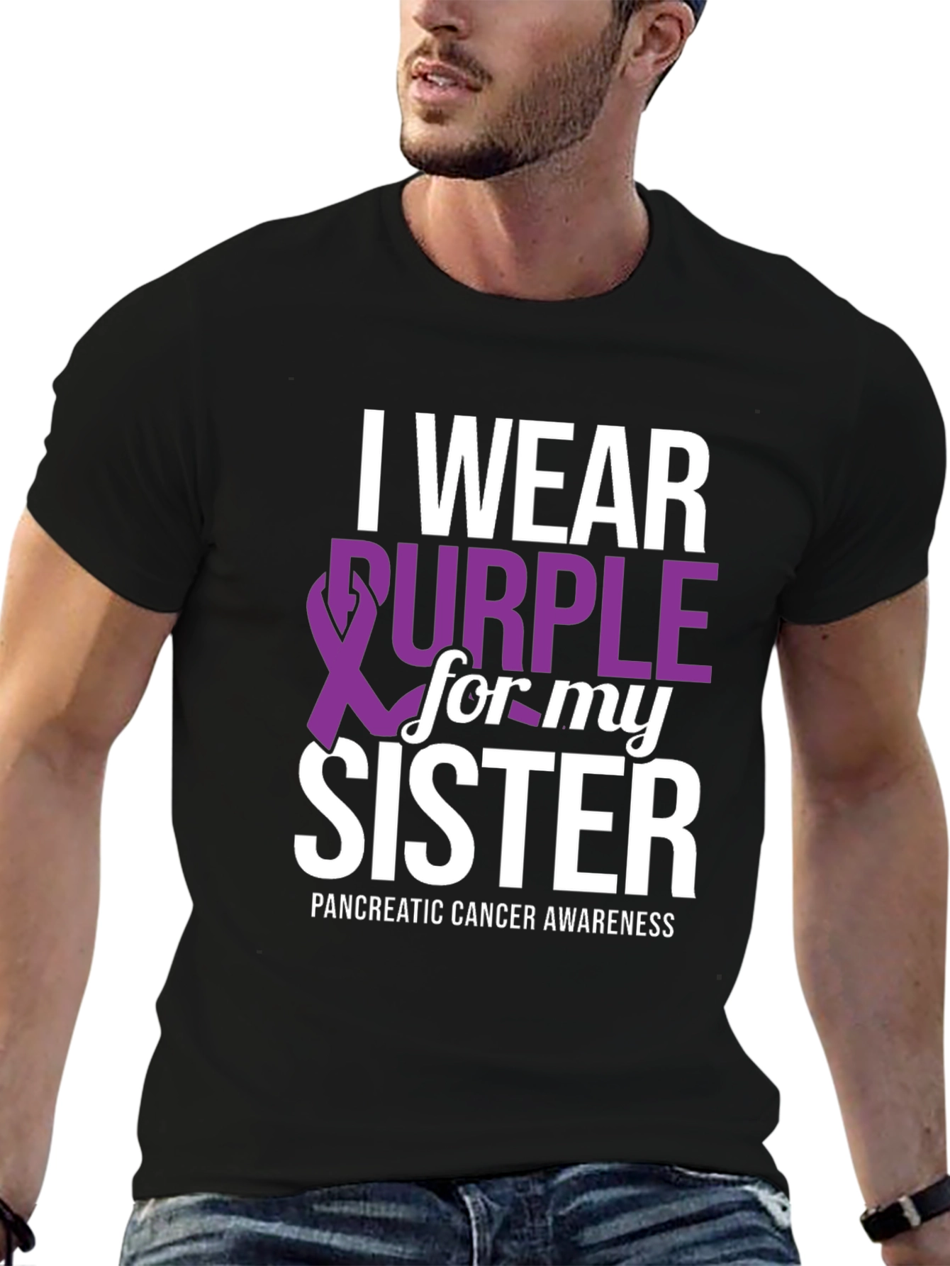 Black I Wear Purple for My Sister T-Shirt - Pancreatic Cancer Awareness view 6