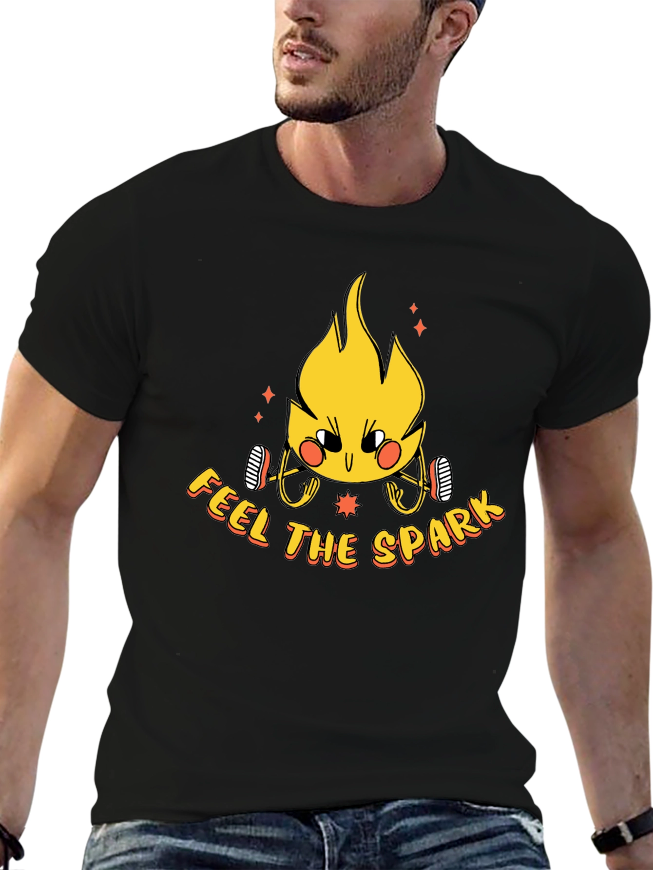 Black Feel the Spark Graphic Tee - Black Cotton T-Shirt view 6