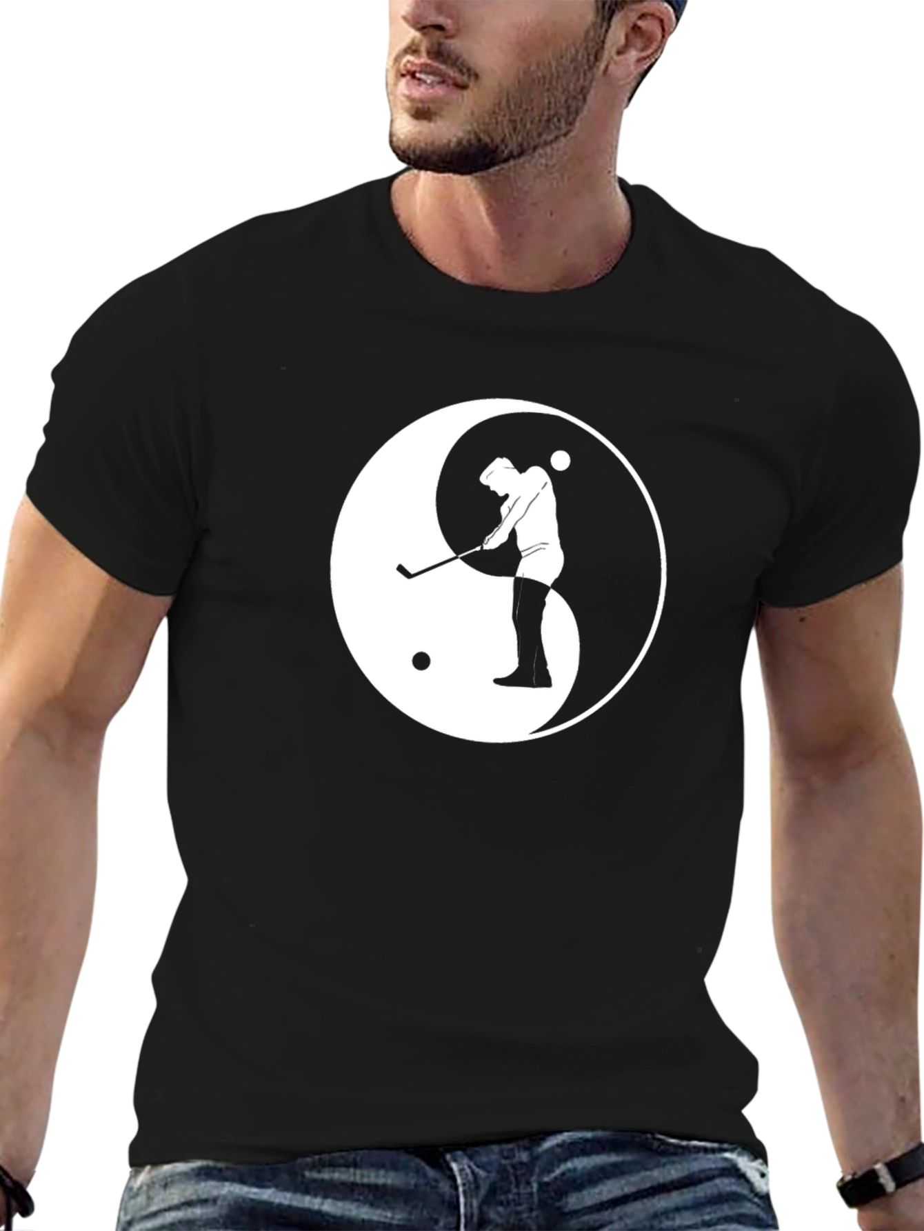 Black Yin Yang Golf T-Shirt - Classic Black Tee view 6