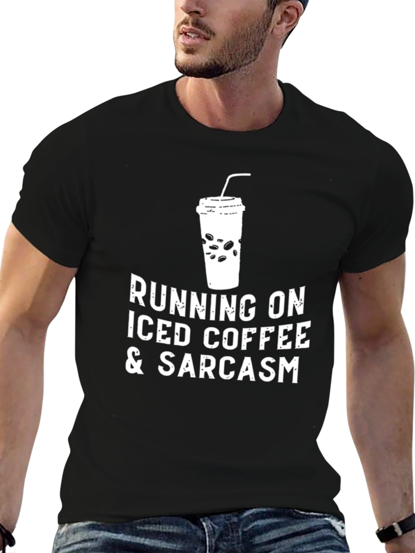 Black Running on Iced Coffee & Sarcasm Graphic Tee view 6