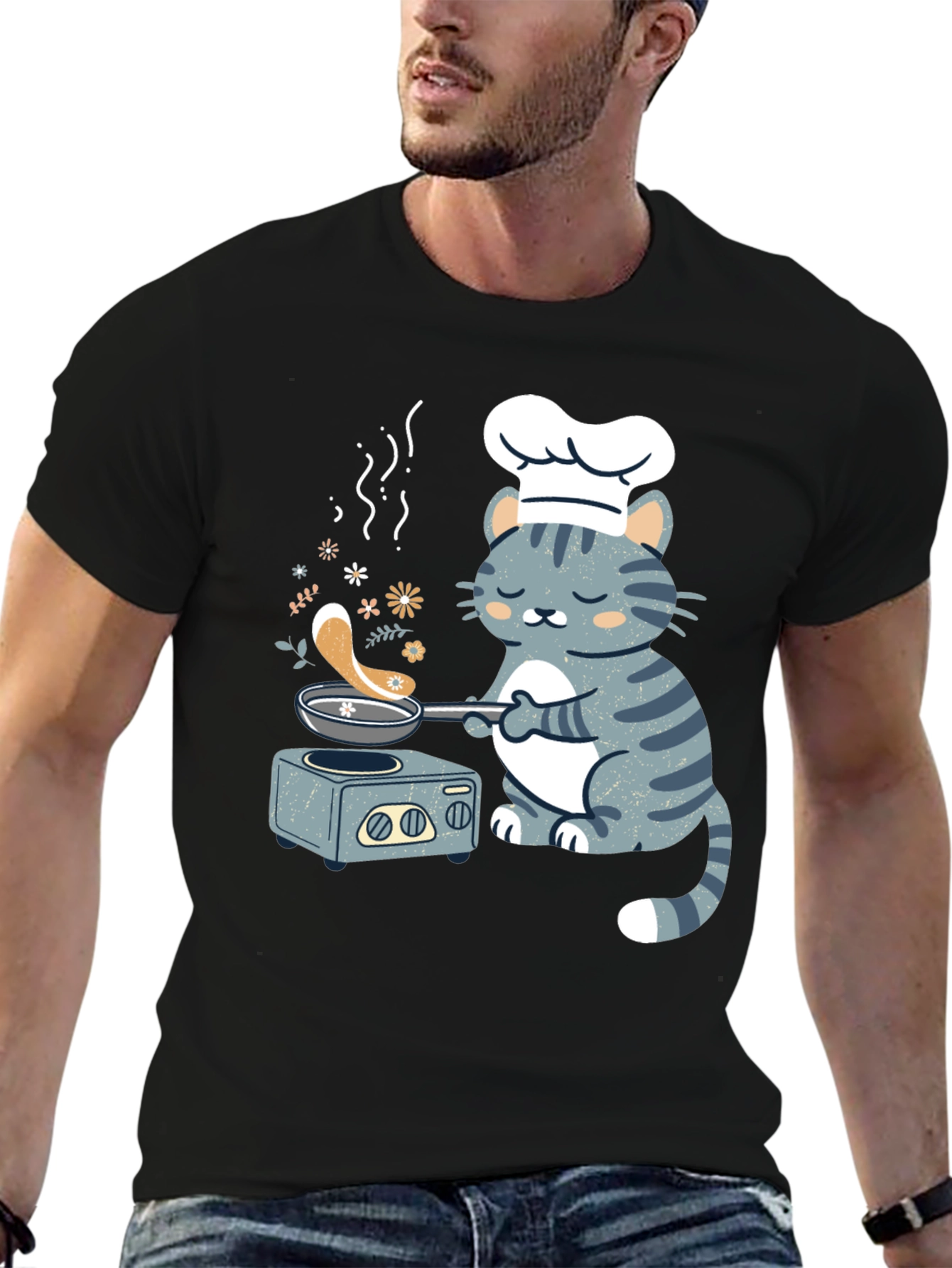 Black Chef Cat T-Shirt - Funny Cooking Kitten Tee view 6