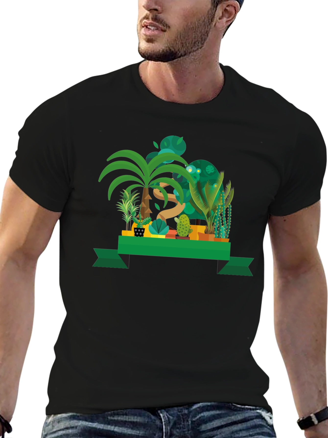 Black Tropical Plant Graphic Black T-Shirt view 6