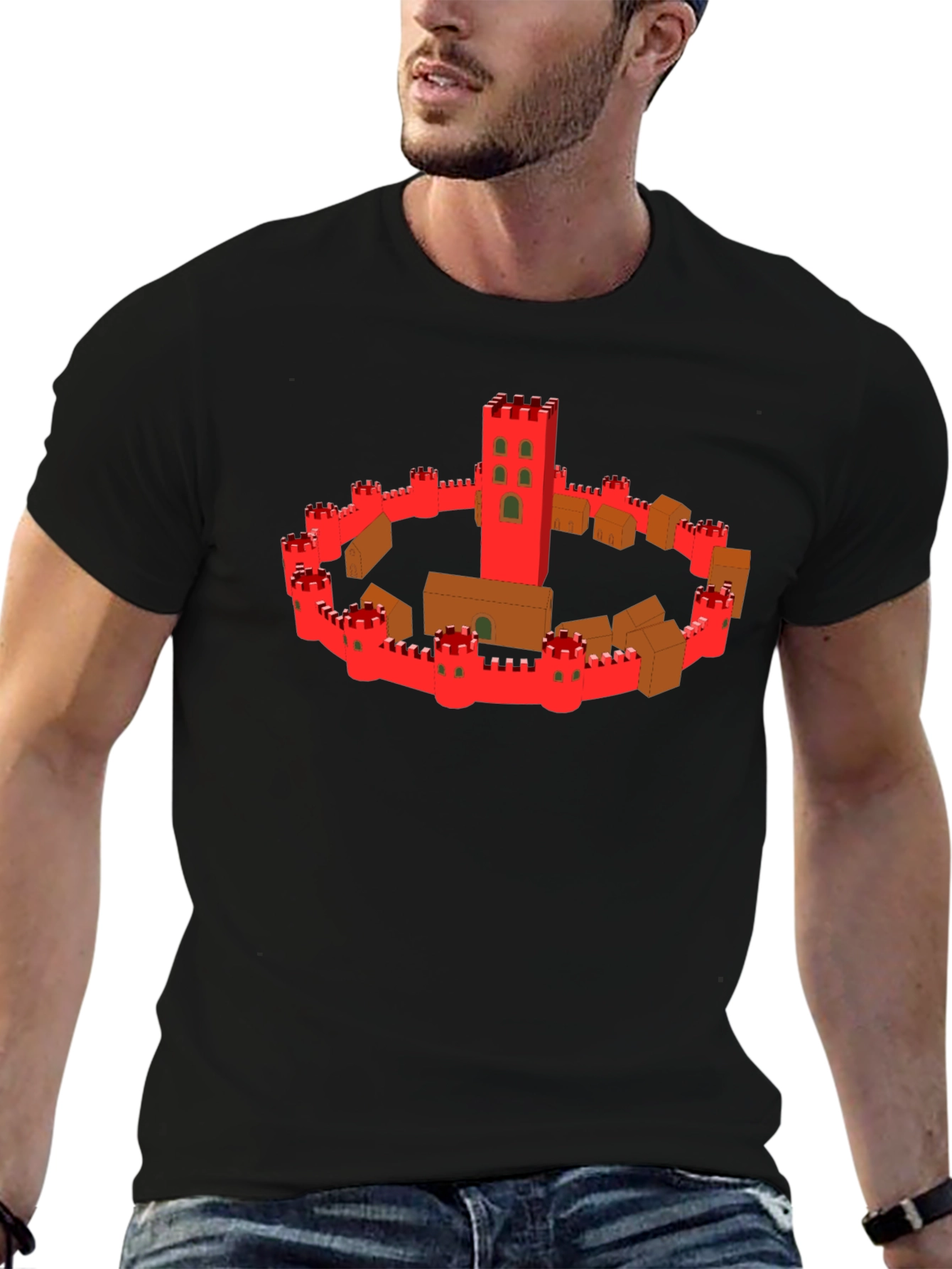 Black Medieval Castle Graphic Tee - Black Cotton T-Shirt view 6