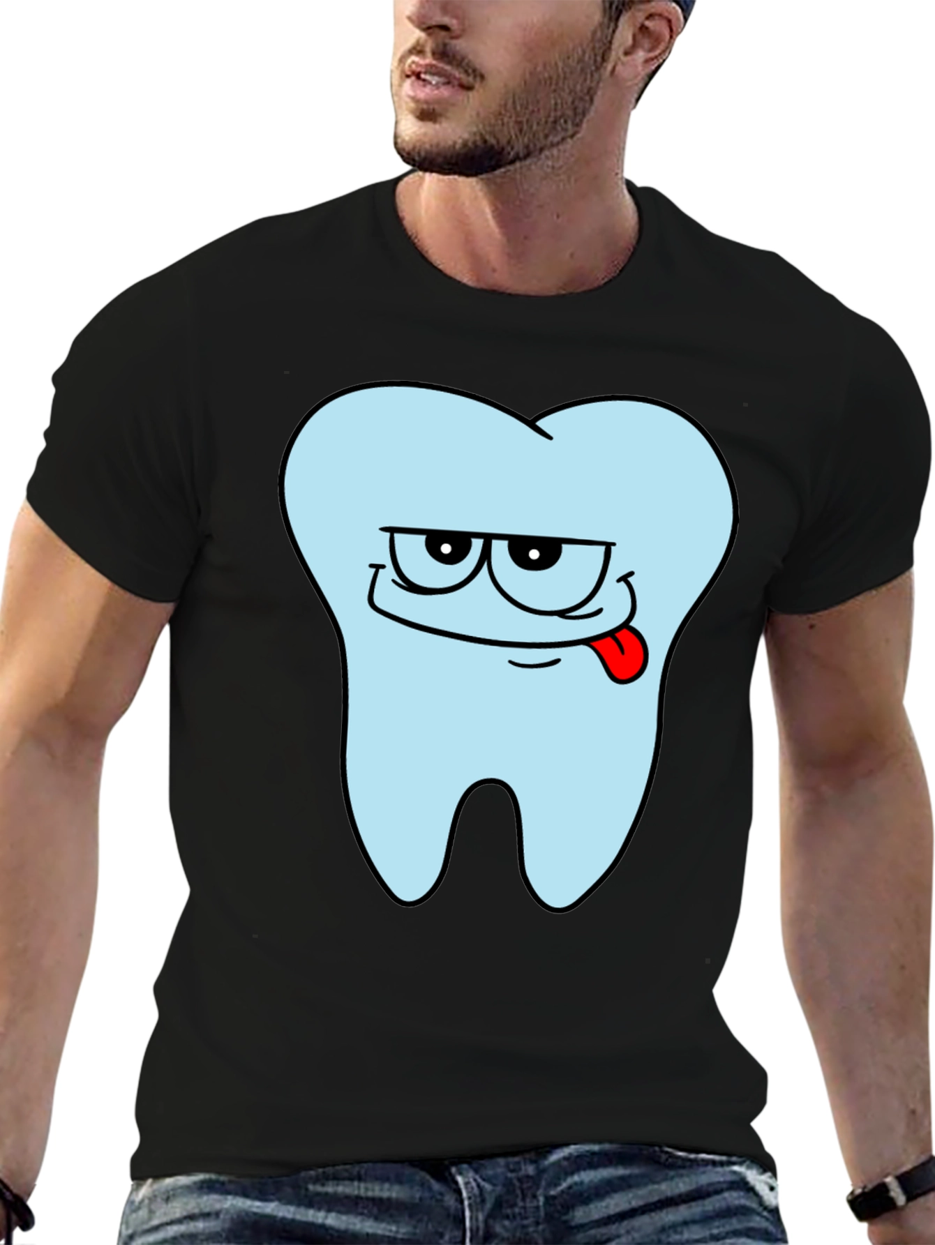 Black Funny Tooth Graphic Men's Black T-Shirt view 6