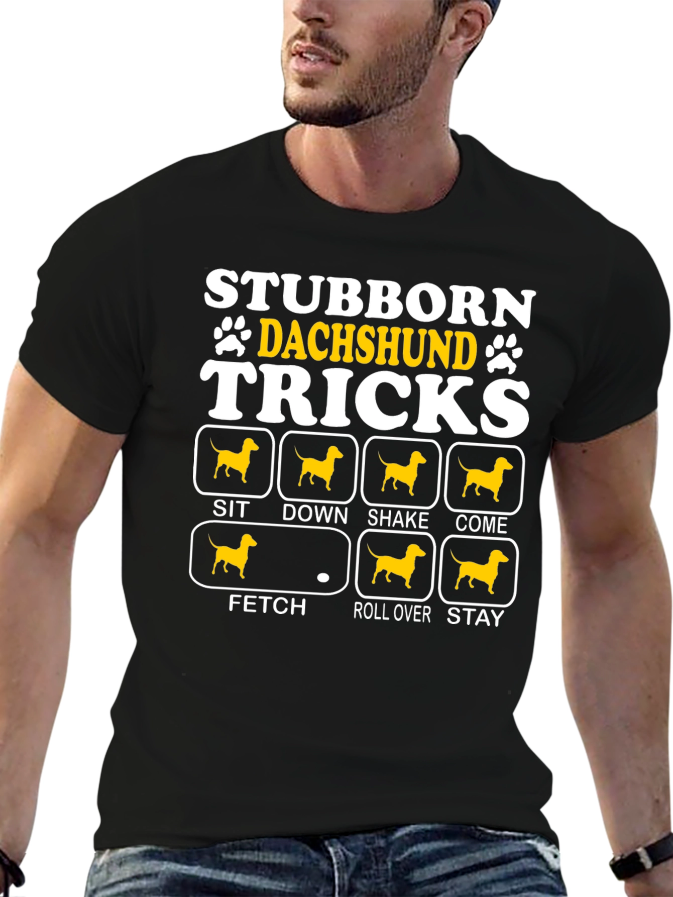Black Stubborn Dachshund Tricks Graphic T-Shirt view 6