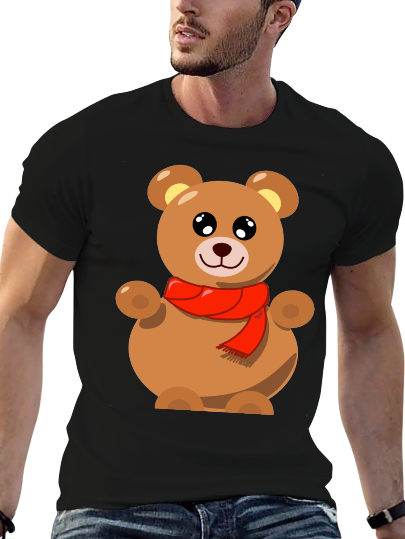Black Cute Teddy Bear Graphic Tee - Black view 6