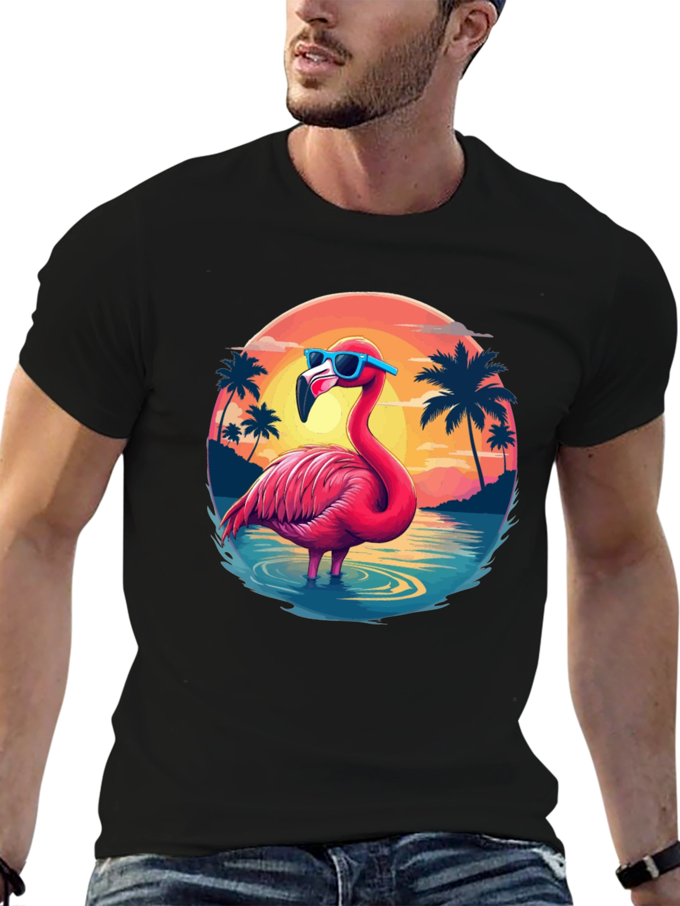 Black Tropical Flamingo T-Shirt - Summer Vibes view 6