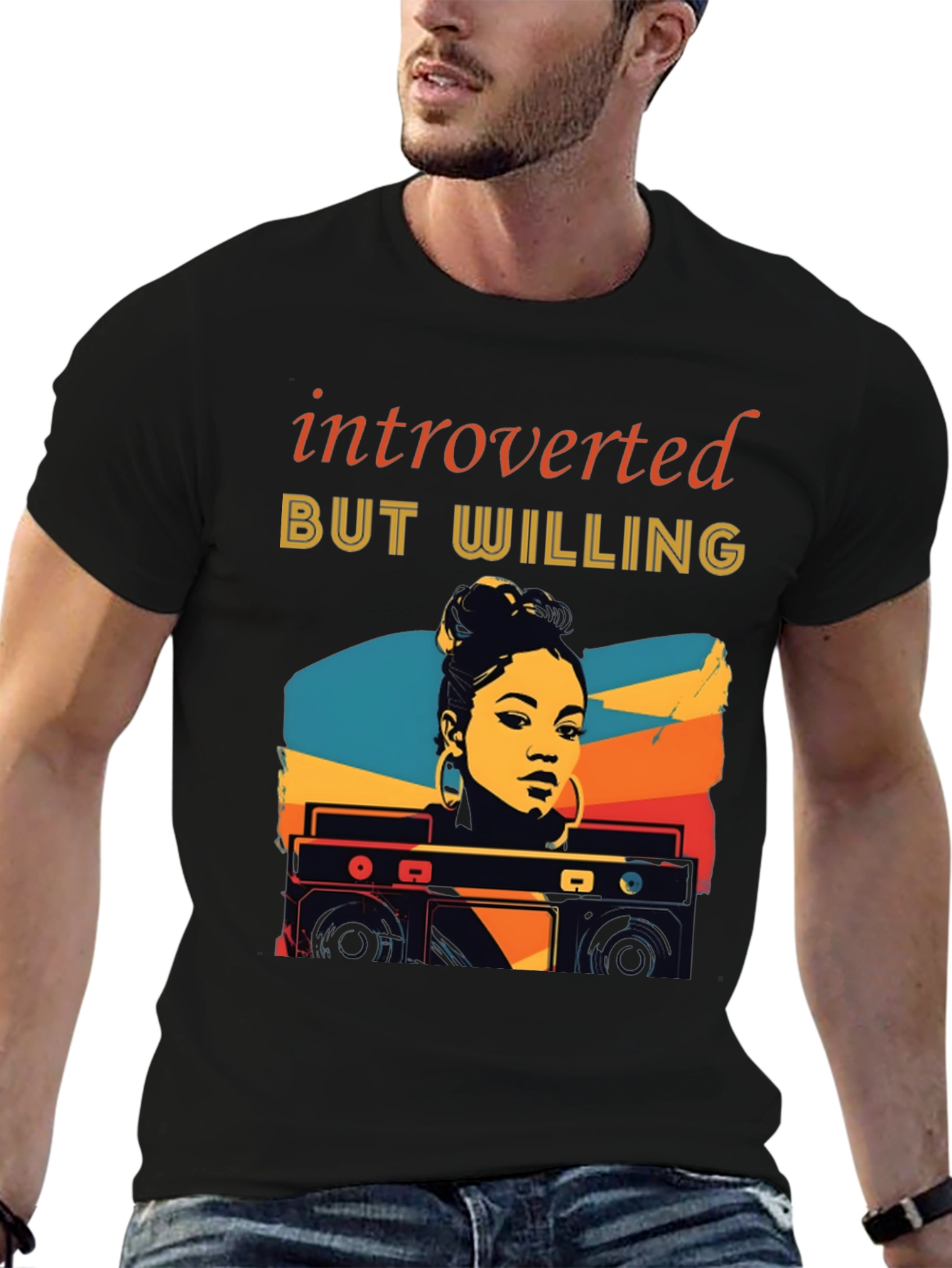 Black Introverted But Willing Graphic T-Shirt view 6