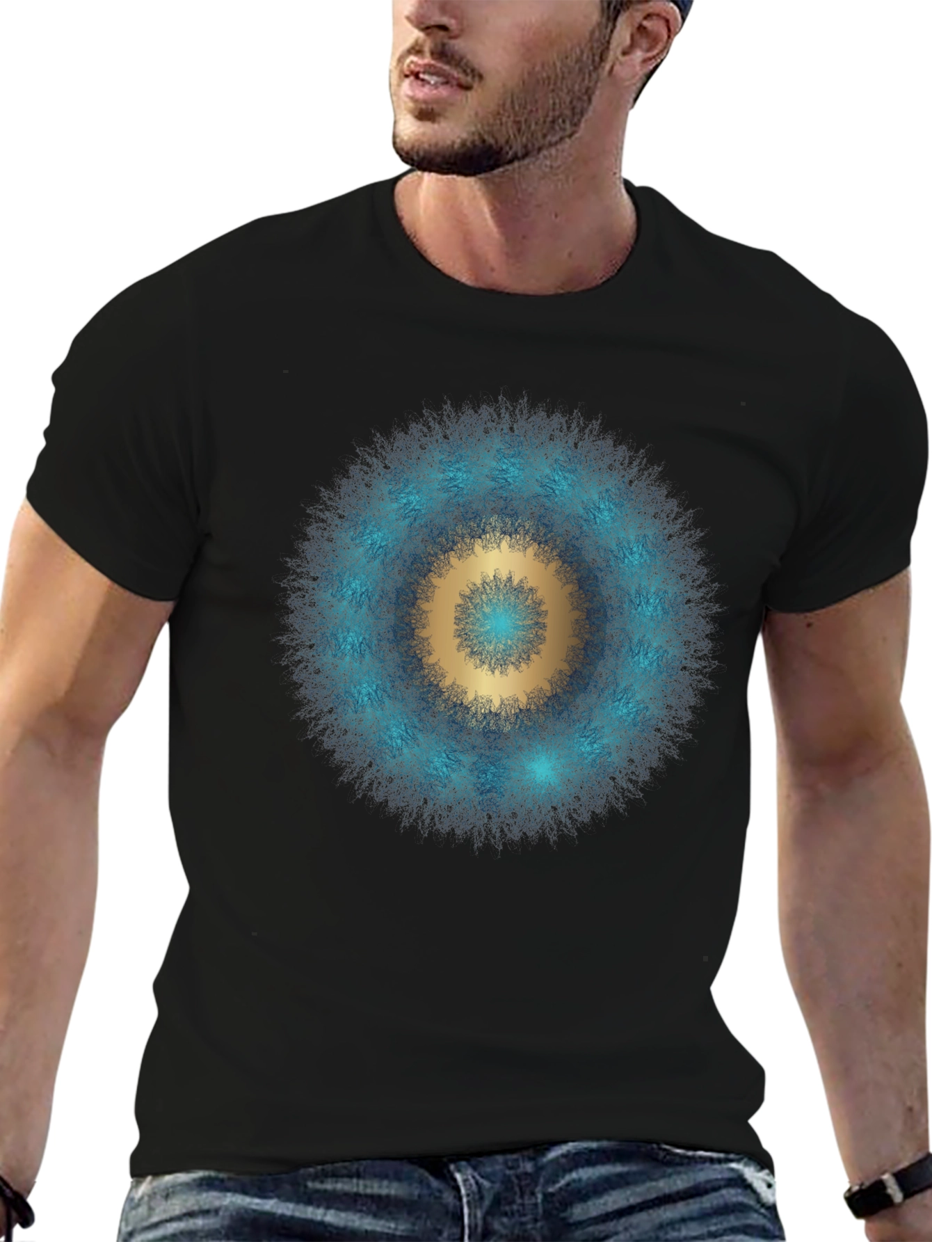 Black Cosmic Mandala Graphic T-Shirt - Black view 6