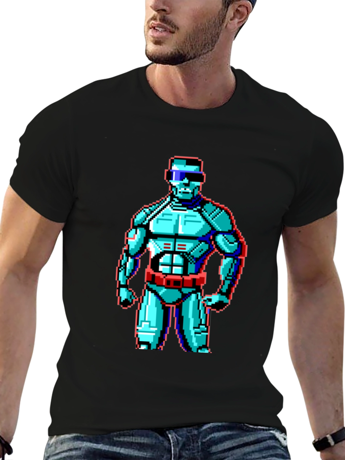 Black Retro Pixel Robot Graphic T-Shirt - Black view 6