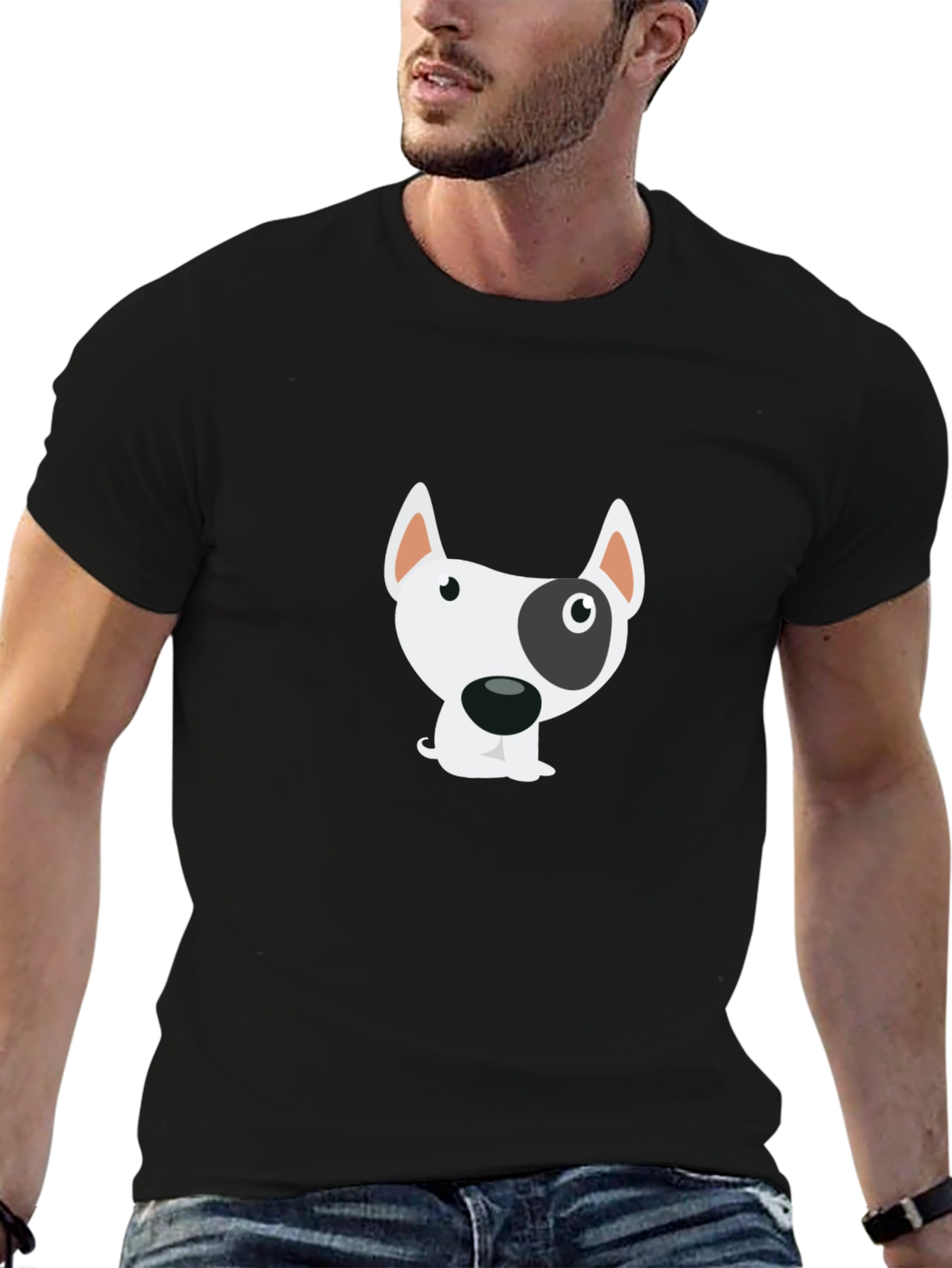 Black Cartoon Dog Graphic Black T-Shirt view 6