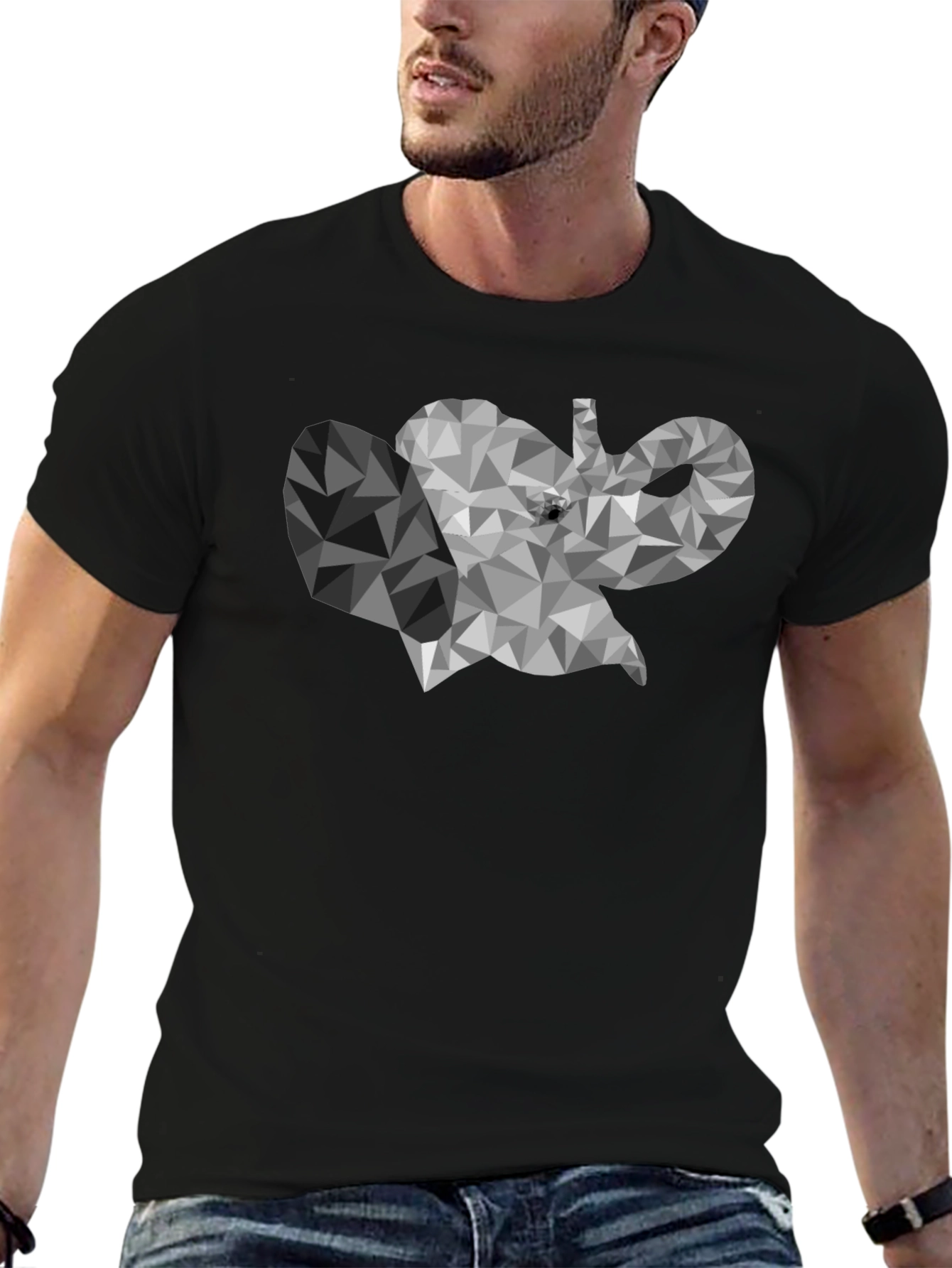 Black Geometric Elephant Graphic T-Shirt - Modern Style view 6