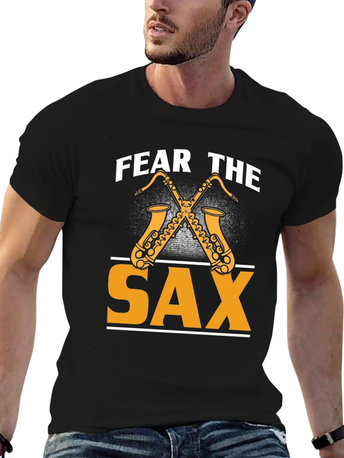 Black Fear The Sax T-Shirt - Music Lover Tee view 6