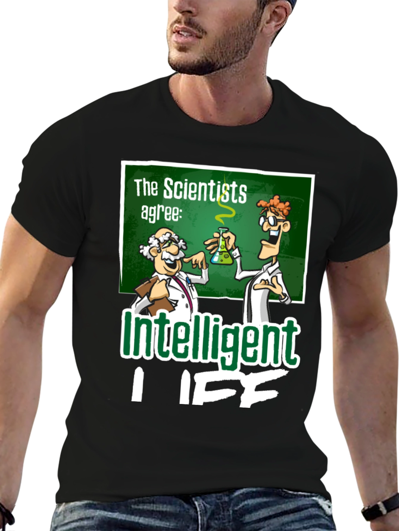 Black Intelligent Life Graphic Tee - Science Humor T-Shirt view 6