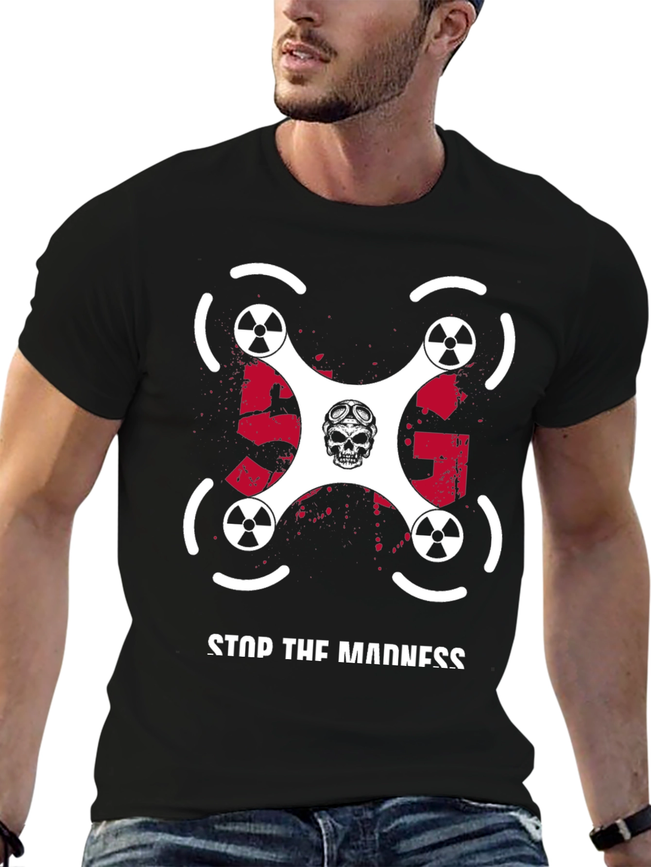 Black Stop The Madness Drone T-Shirt view 6