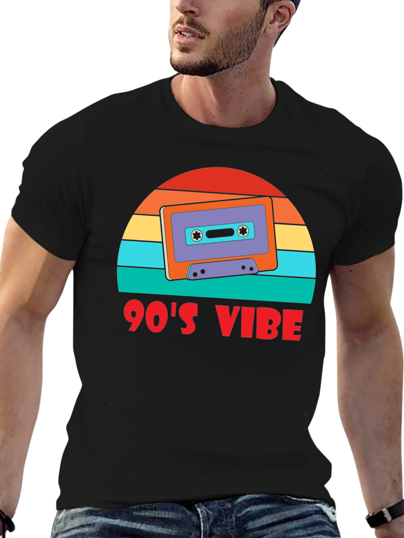 Black 90's Vibe Retro Cassette T-Shirt view 6