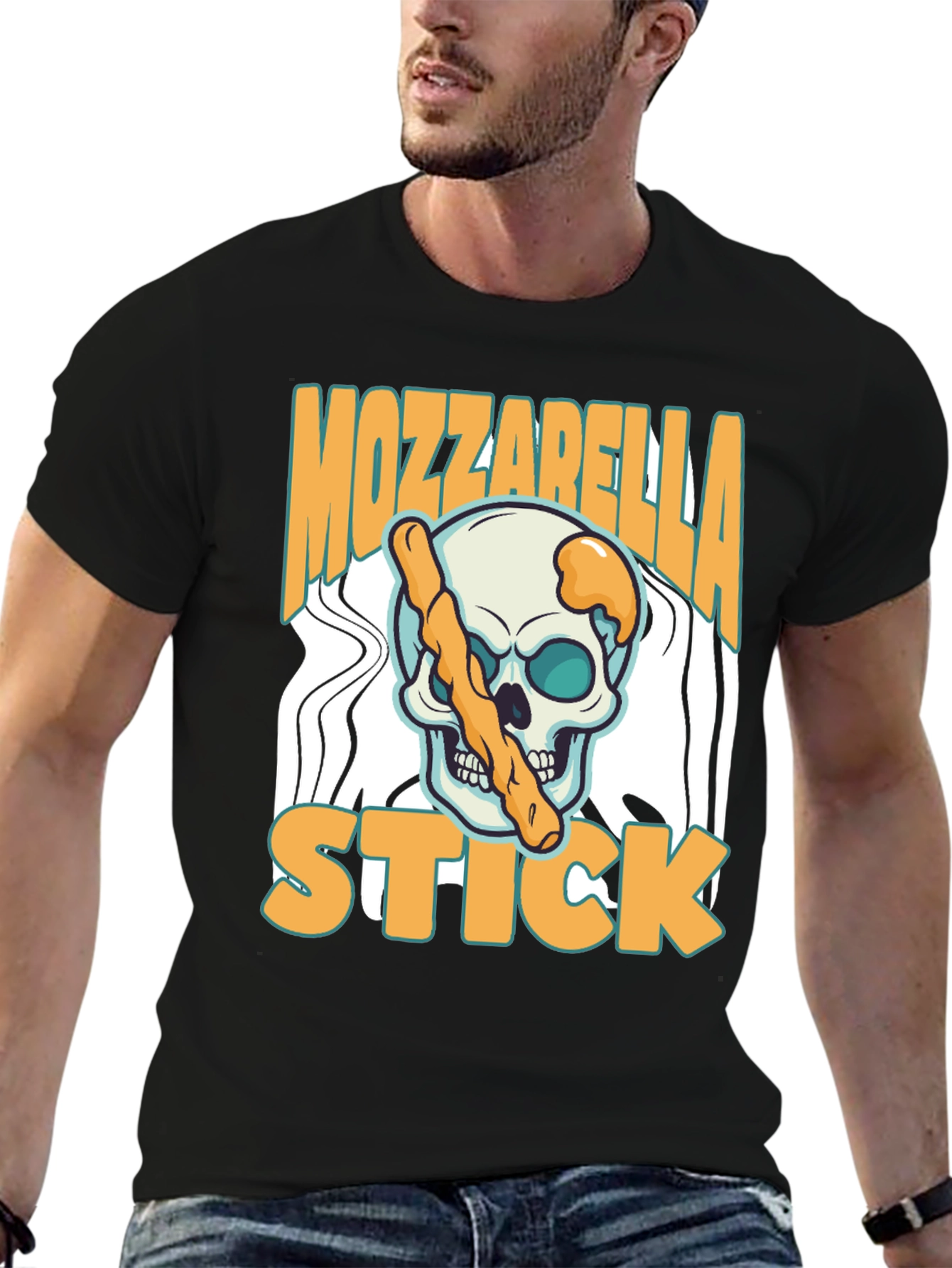 Black Mozzarella Stick Skull Graphic Tee view 6