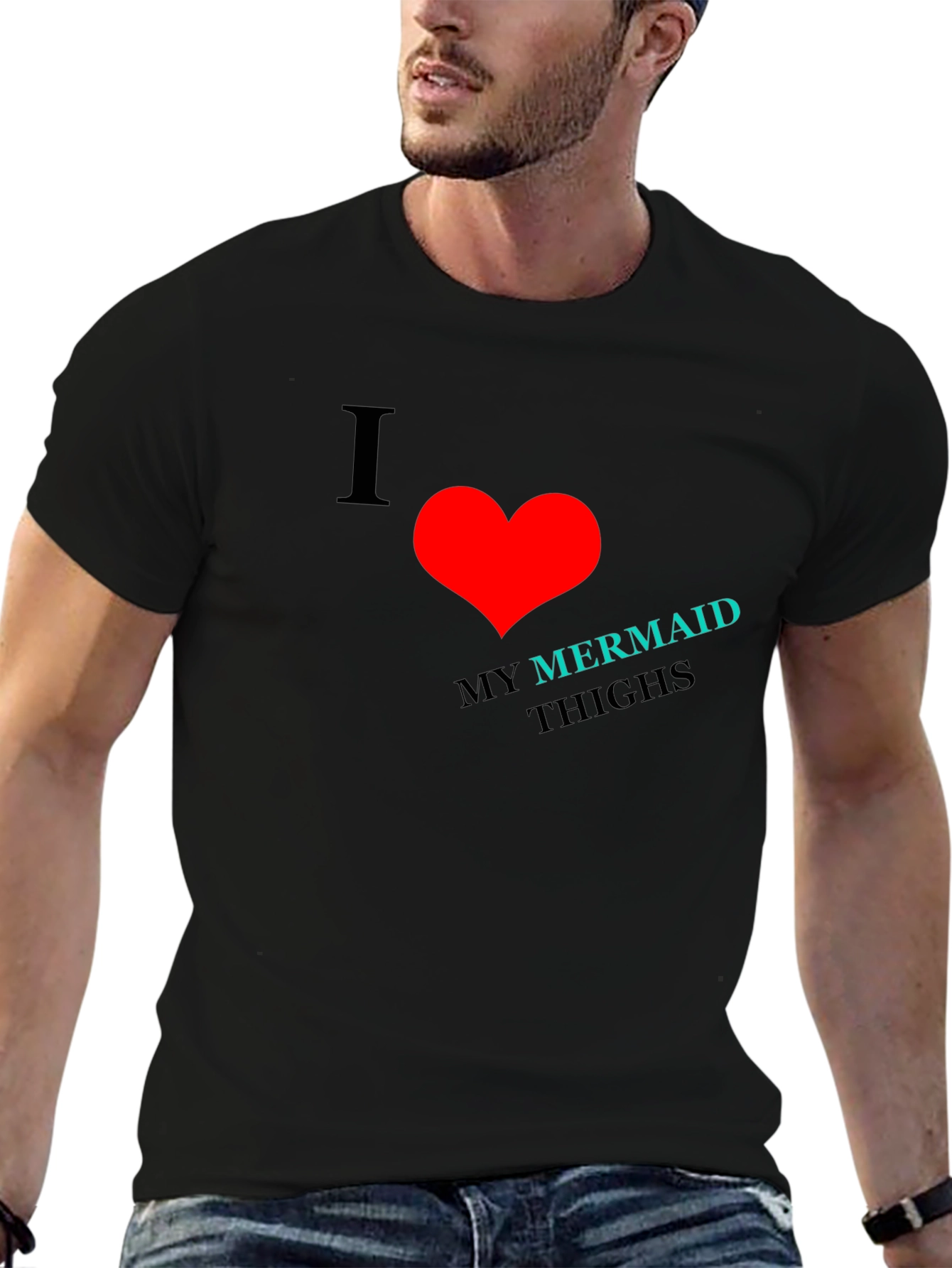 Black I Heart Mermaid Thighs Black T-Shirt view 6