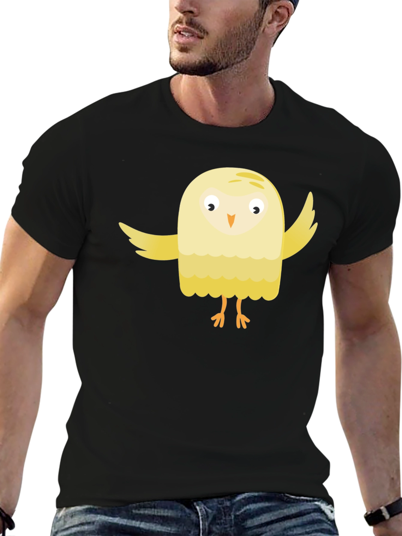 Black Cute Cartoon Bird Black T-Shirt view 6