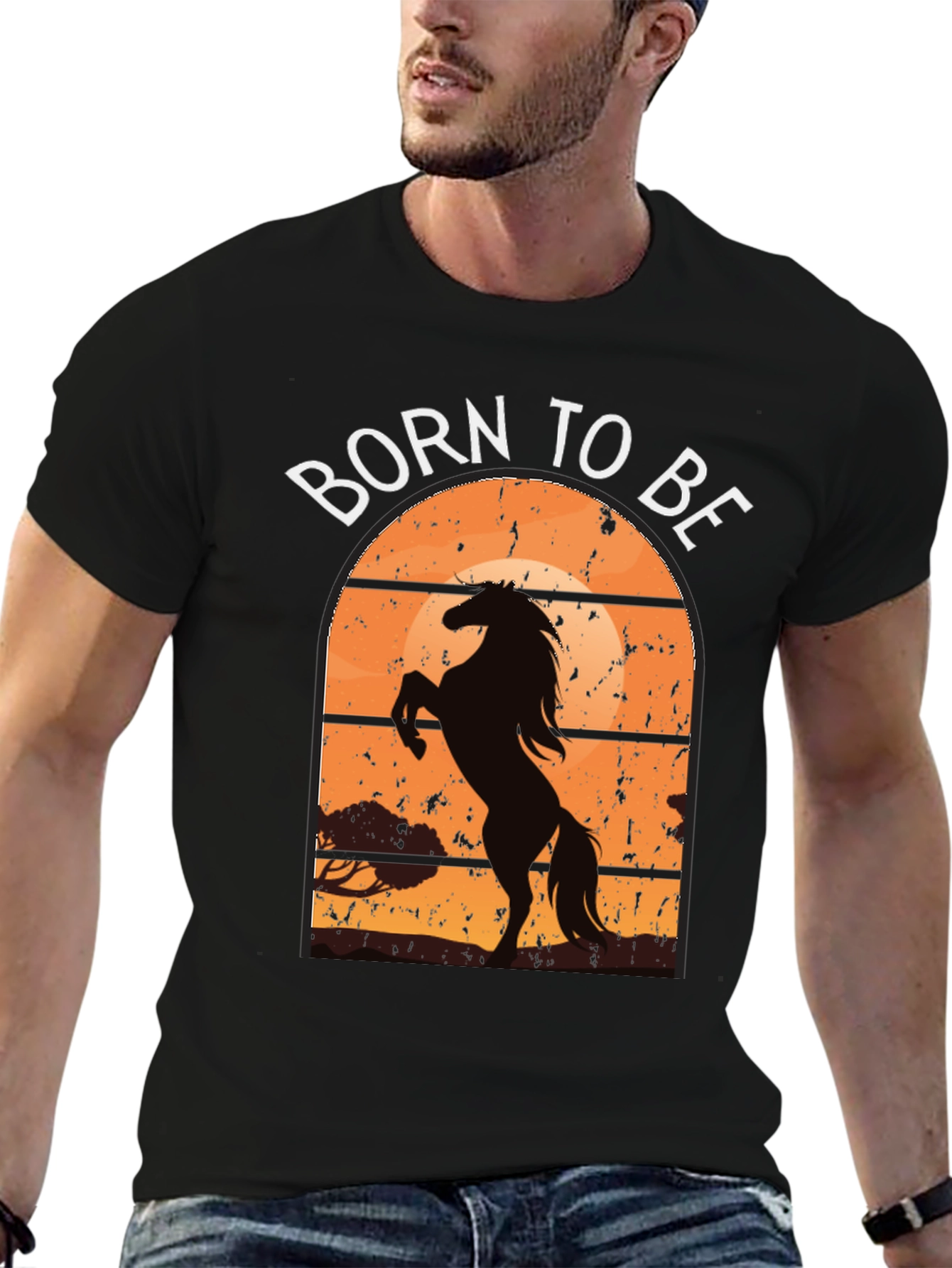 Black Born to Be Horse Silhouette Graphic Tee view 6