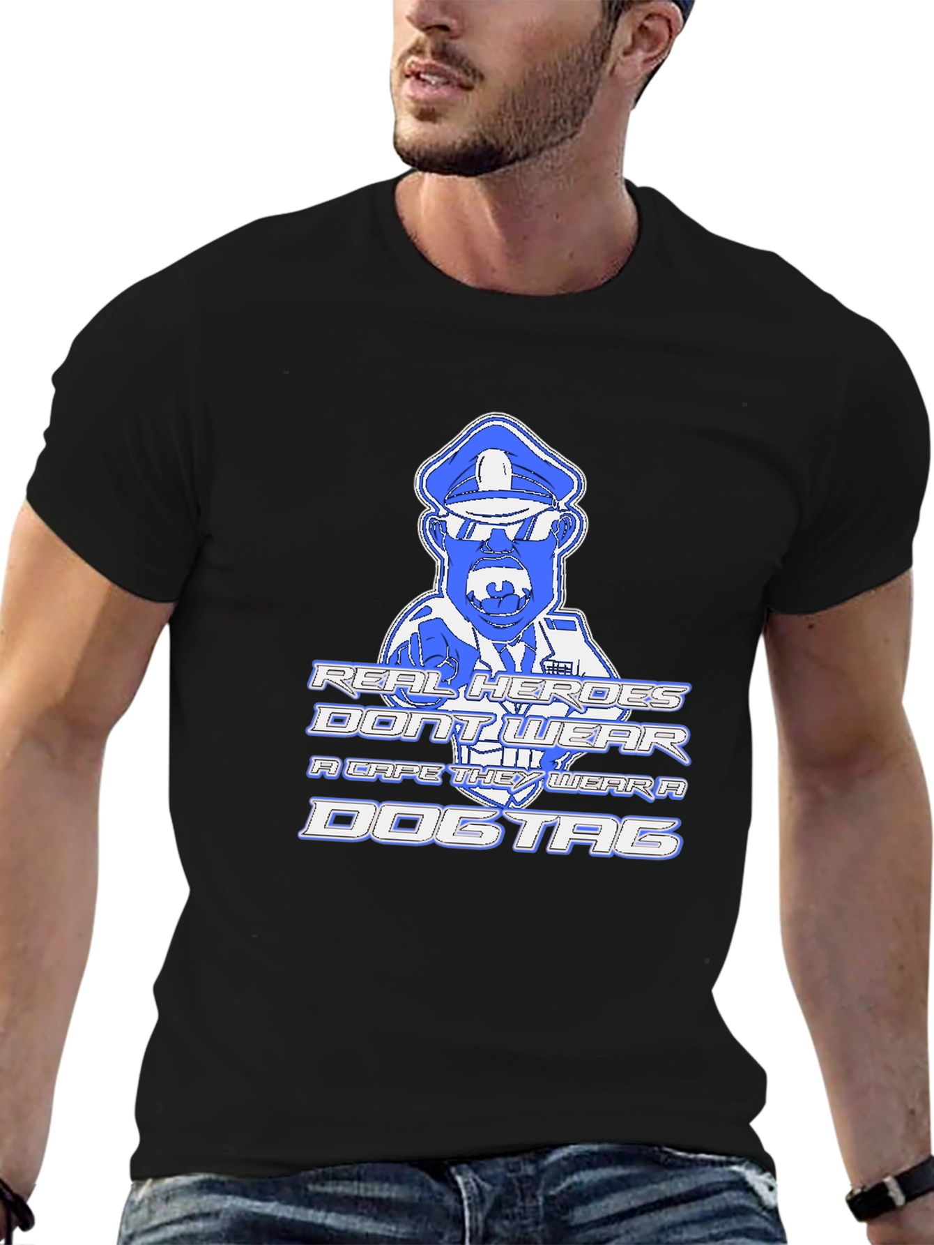 Black Real Heroes Dogtag Graphic Tee - Black Cotton Blend view 6