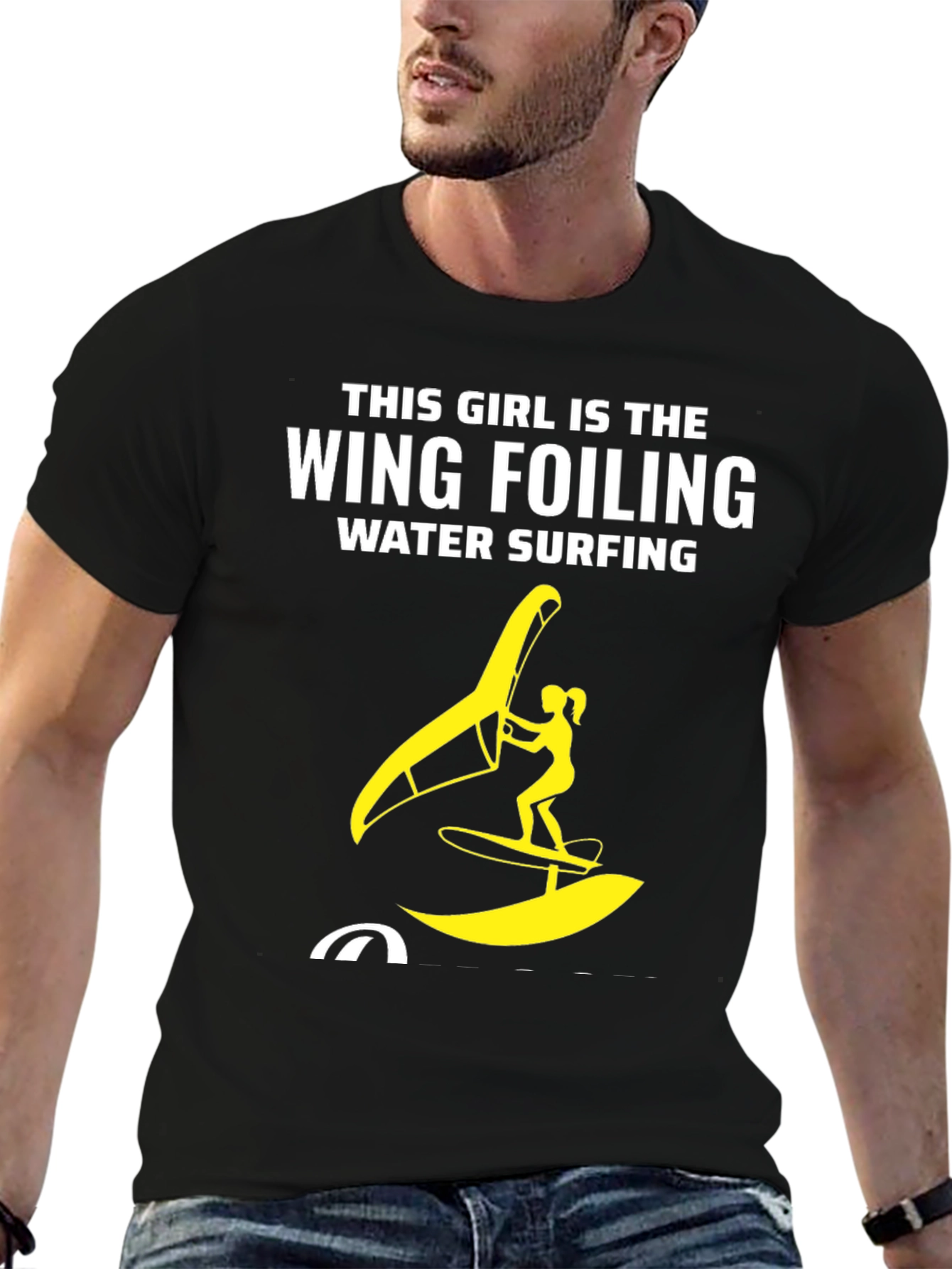 Black Wing Foiling Water Surfing Graphic Tee view 6