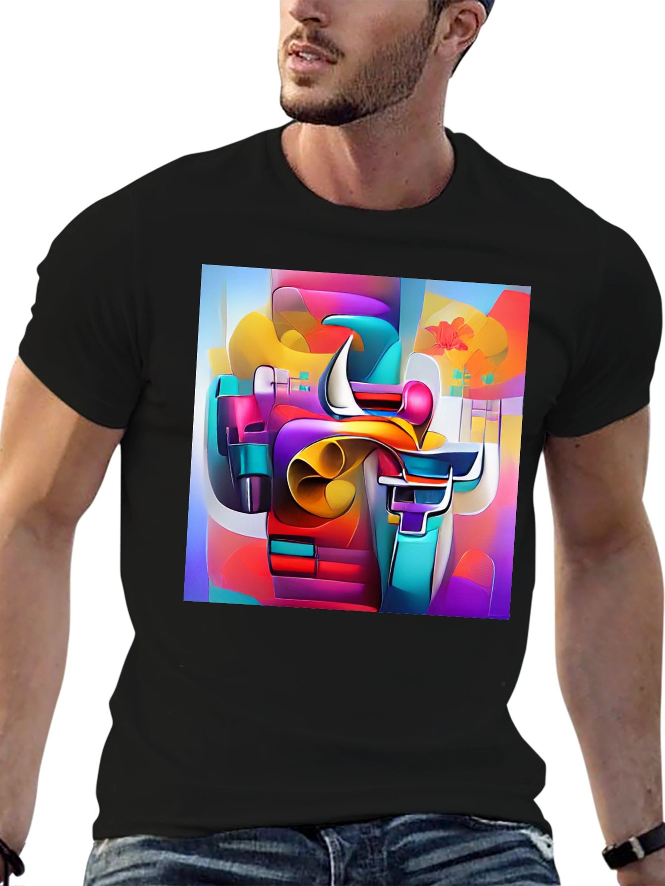 Black Abstract Art Tee - Vibrant Graphic Print view 6