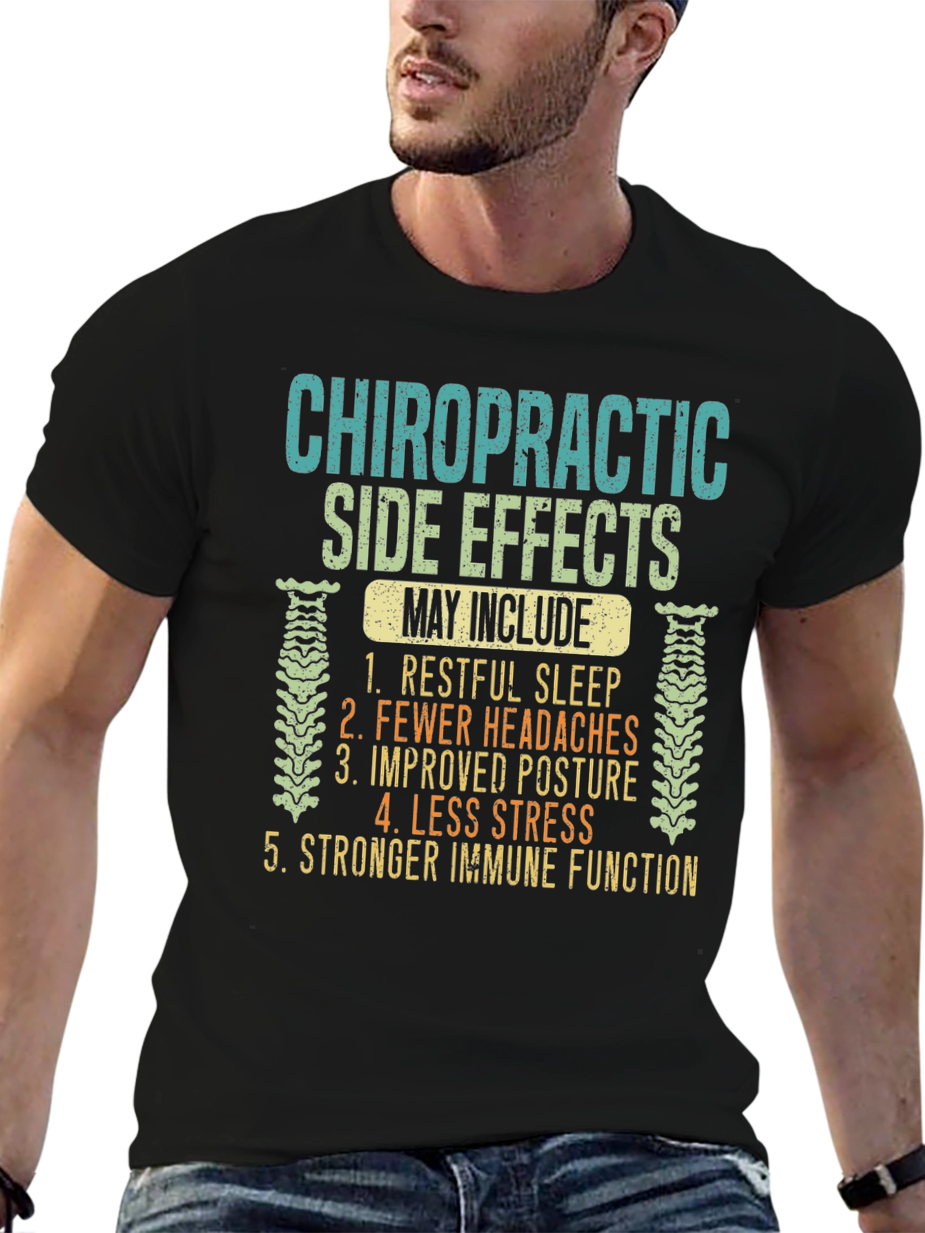 Black Chiropractic Side Effects T-Shirt view 6