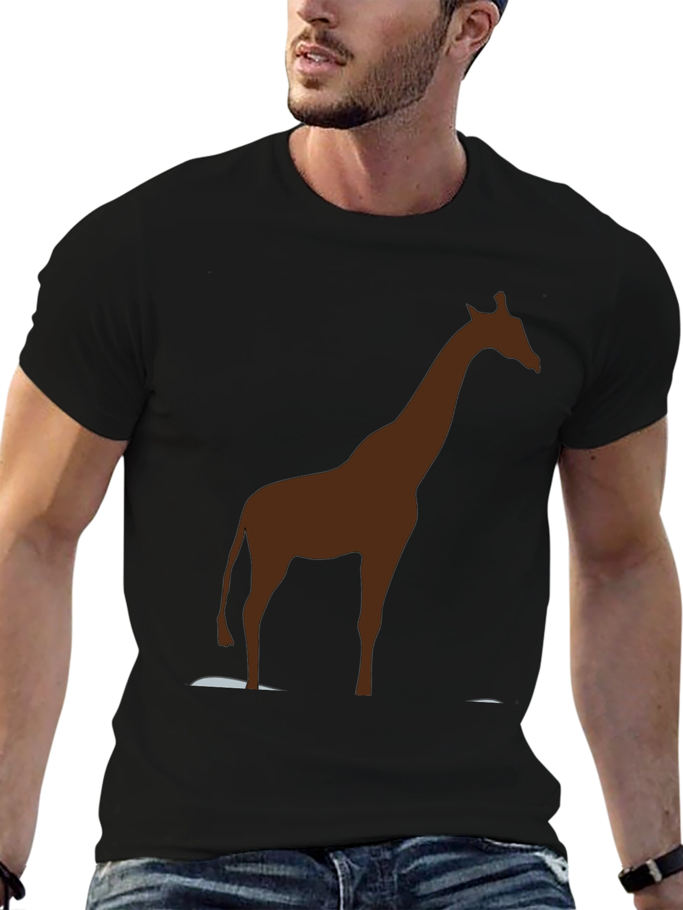 Black Giraffe Silhouette Black T-Shirt view 6
