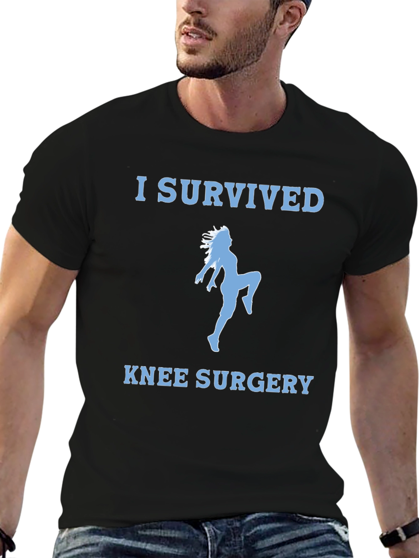 Black I Survived Knee Surgery T-Shirt view 6