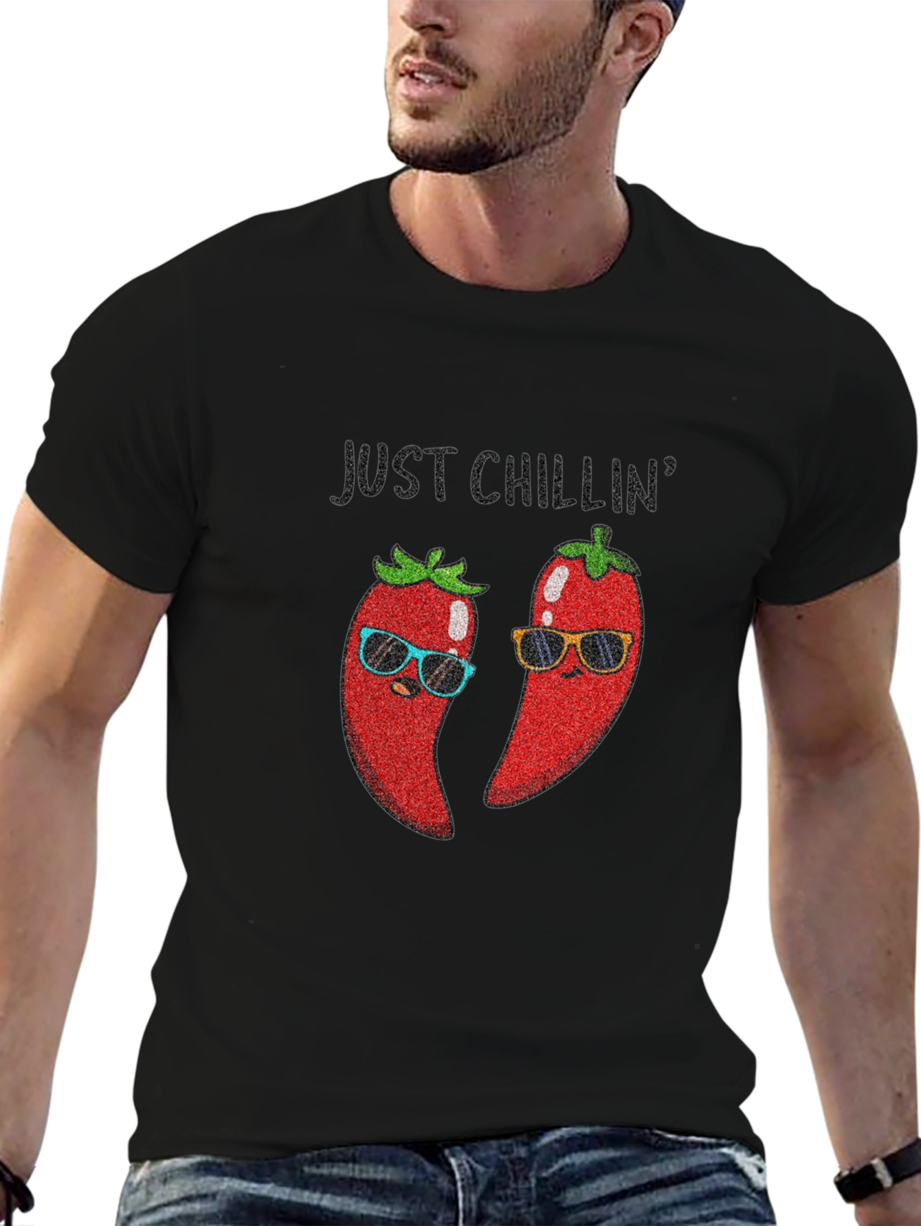 Black Just Chillin' Chili Pepper Graphic Tee view 6