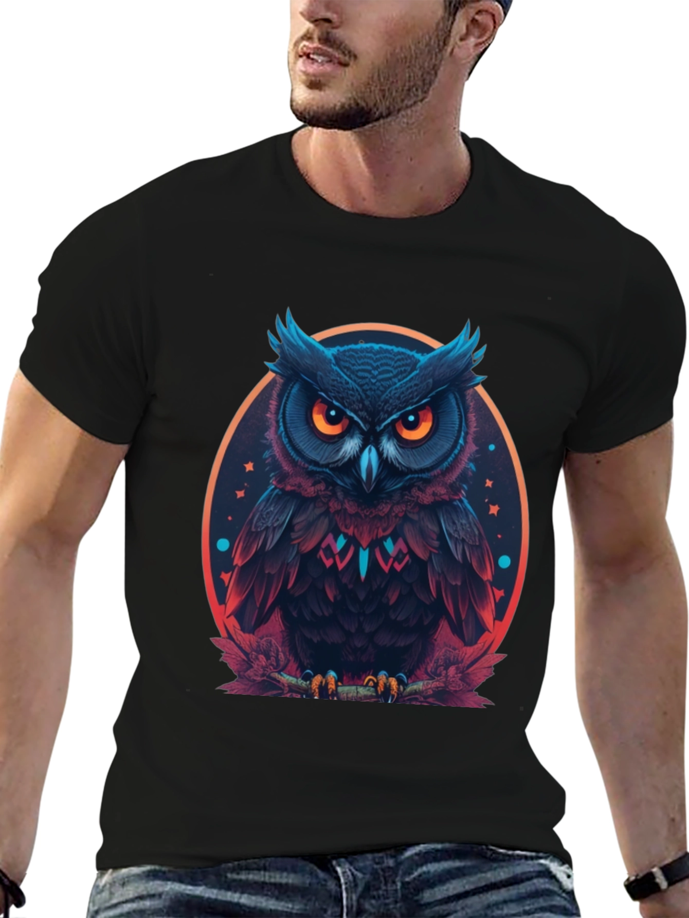 Black Men's Black Owl Graphic Tee view 6