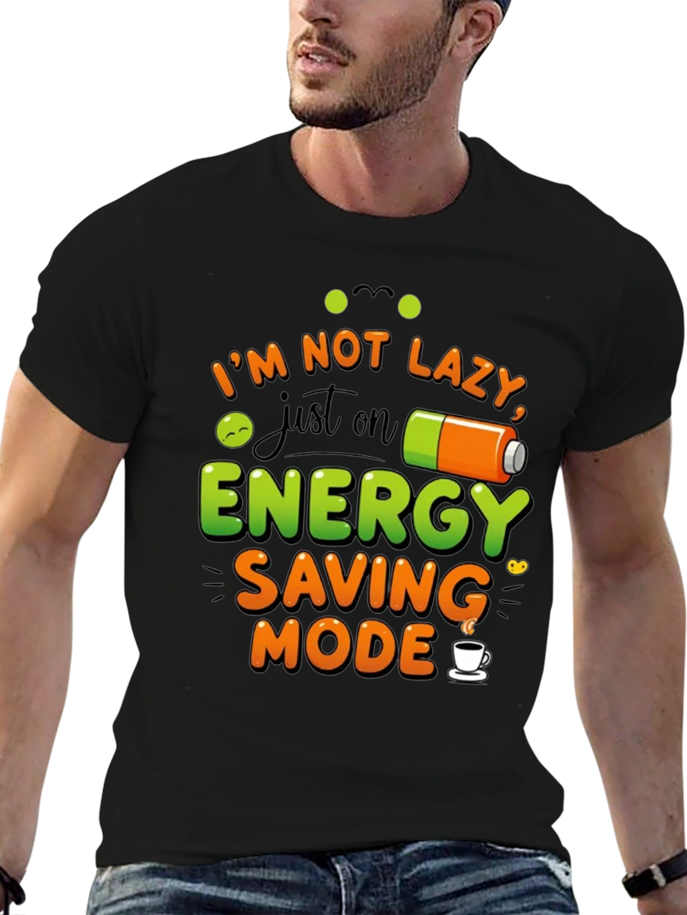 Black Energy Saving Mode Black Graphic T-Shirt view 6