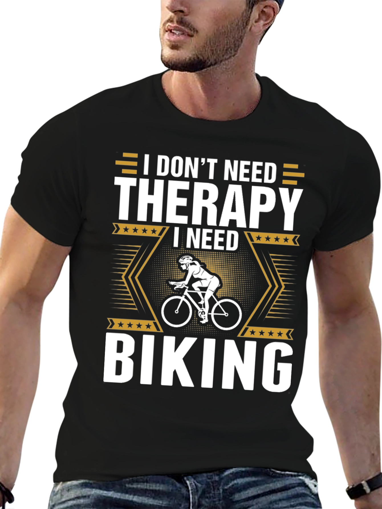 Black I Don't Need Therapy I Need Biking T-Shirt view 6