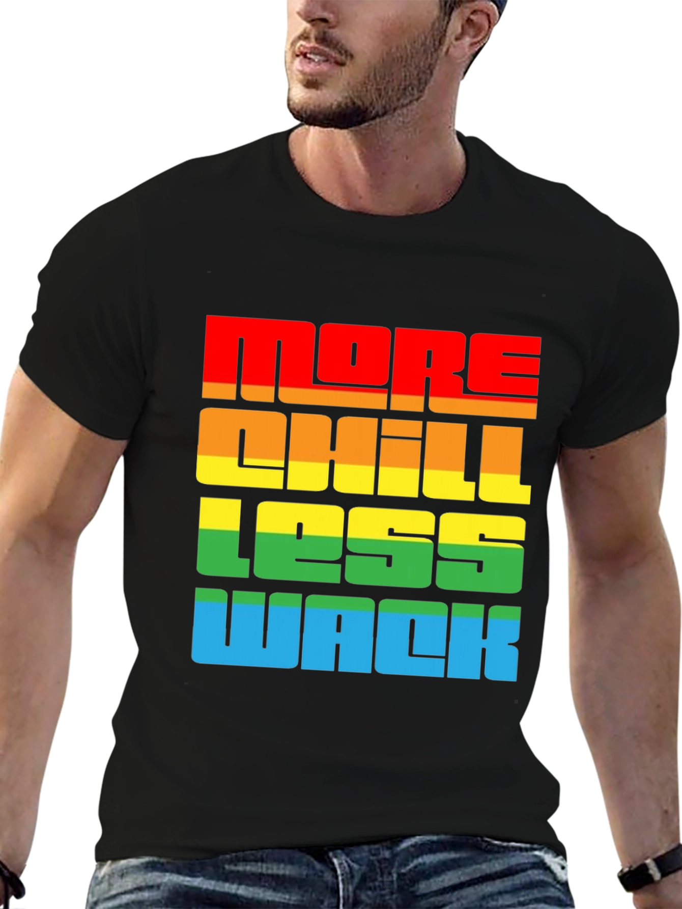 Black More Chill Less Wack Graphic Tee - Colorful Streetwear view 6