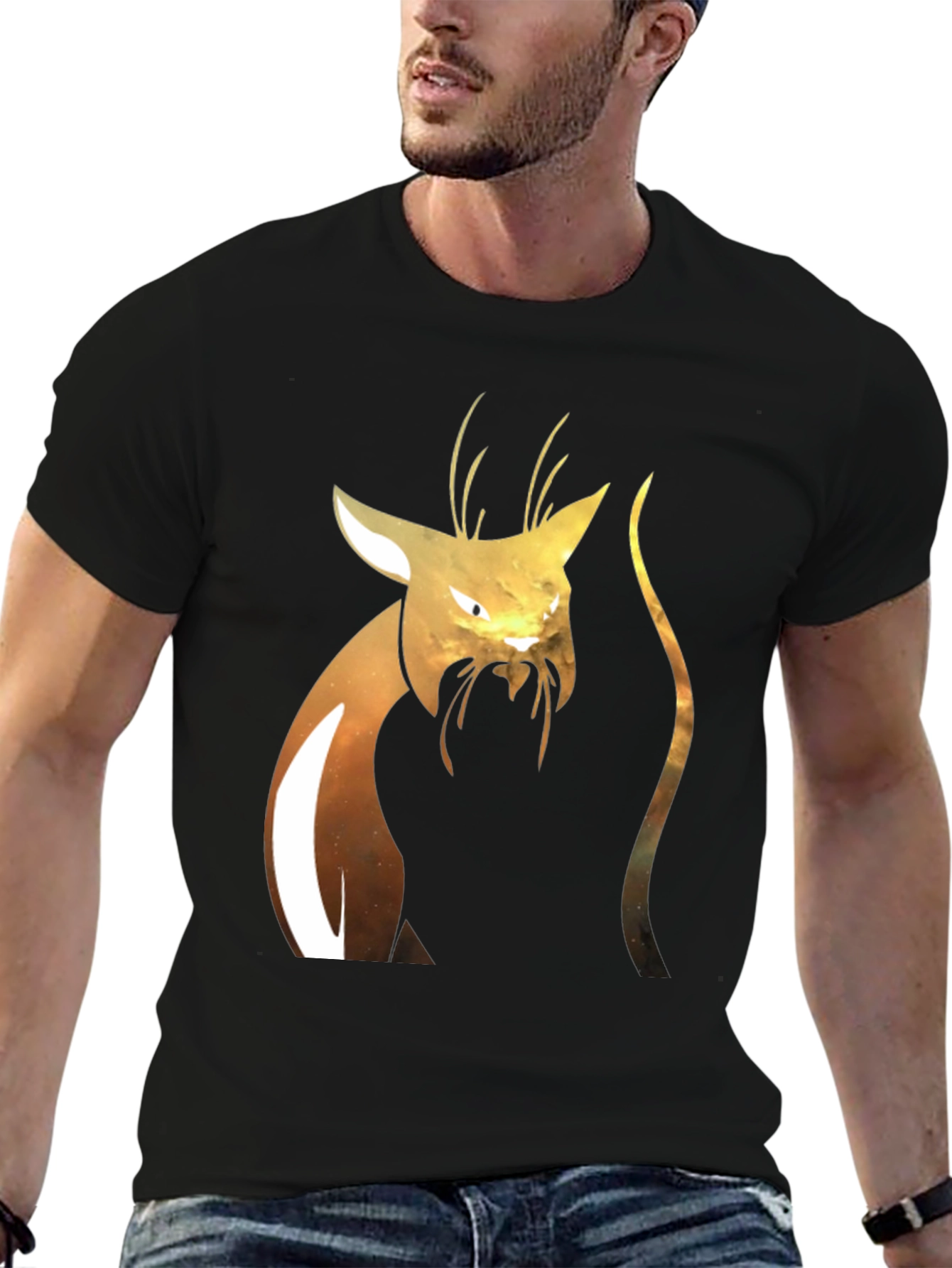 Black Abstract Cat Graphic T-Shirt view 6