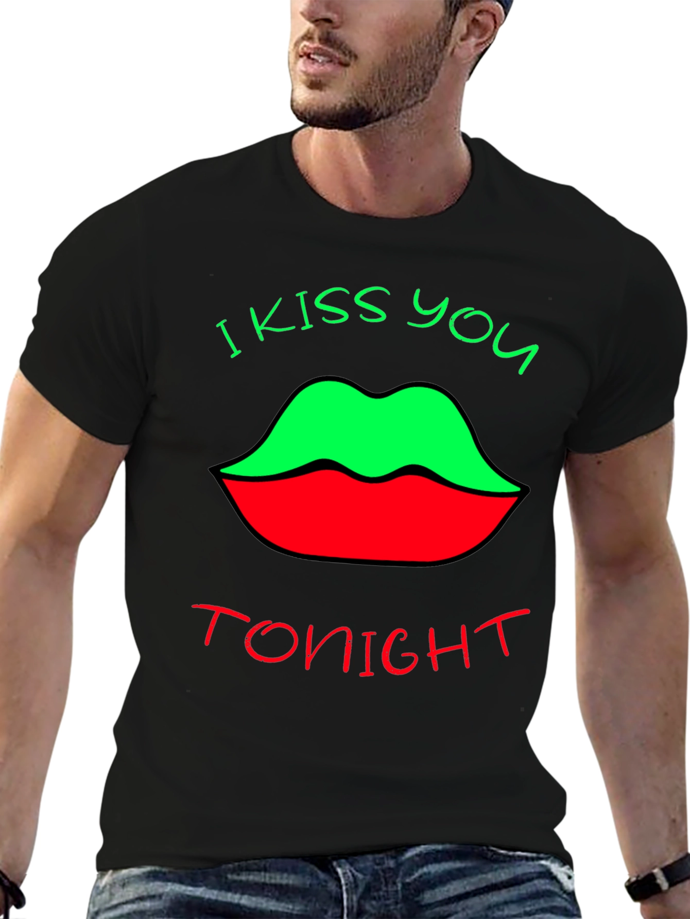 Black Kiss You Tonight Graphic Tee - Unique Lip Design view 6