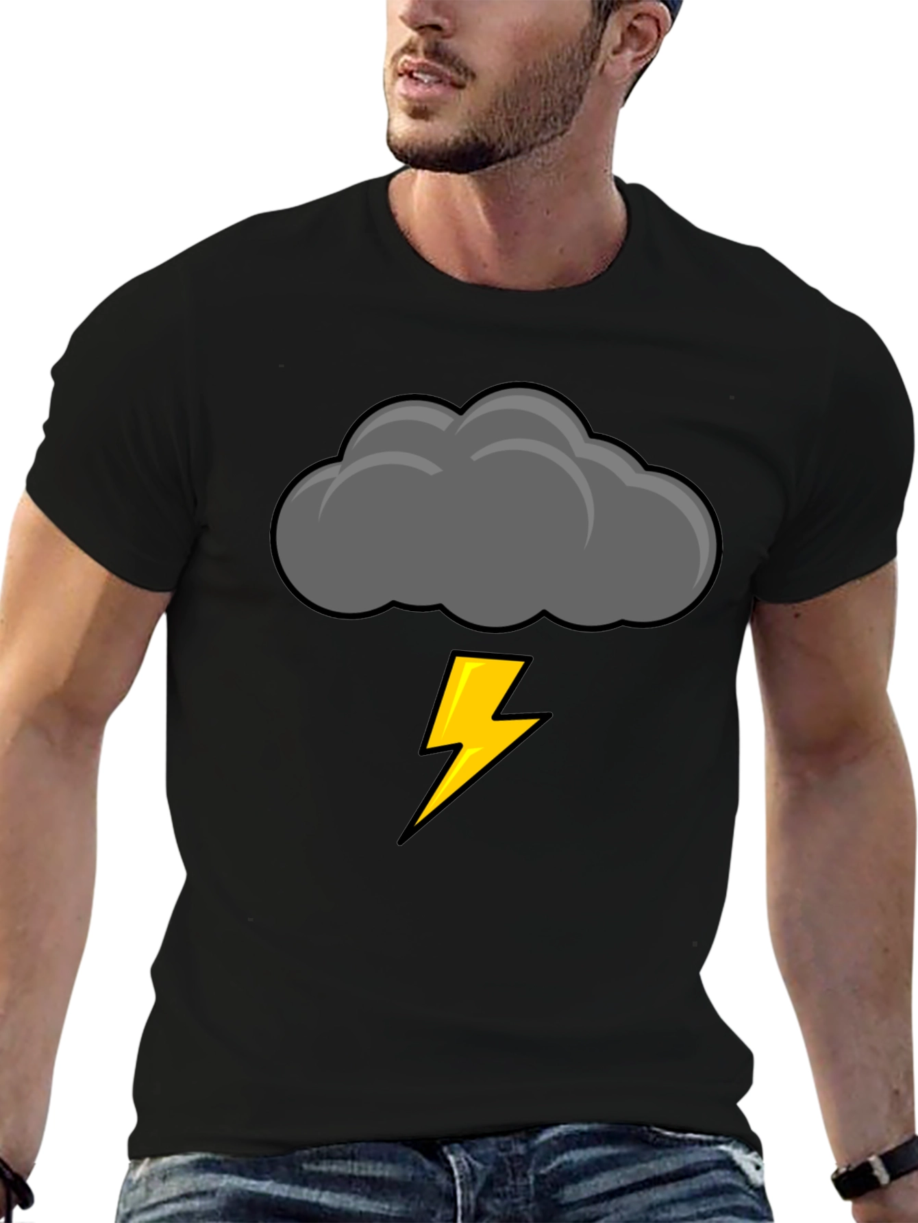 Black Storm Cloud Lightning Bolt Graphic Tee view 6