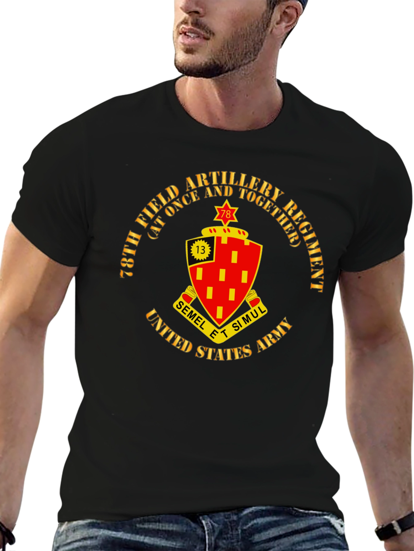 Black 78th Field Artillery Regiment Black T-Shirt view 6
