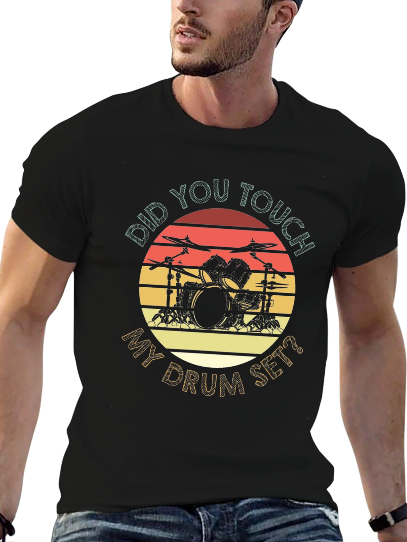 Black Retro Drum Set T-Shirt - Did You Touch My Drum Set? view 6