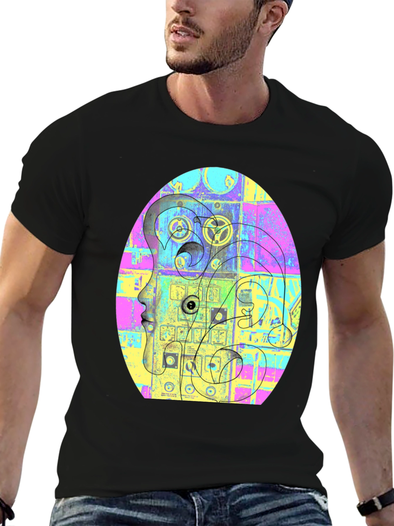 Black Abstract Face Graphic Tee - Unique Style view 6