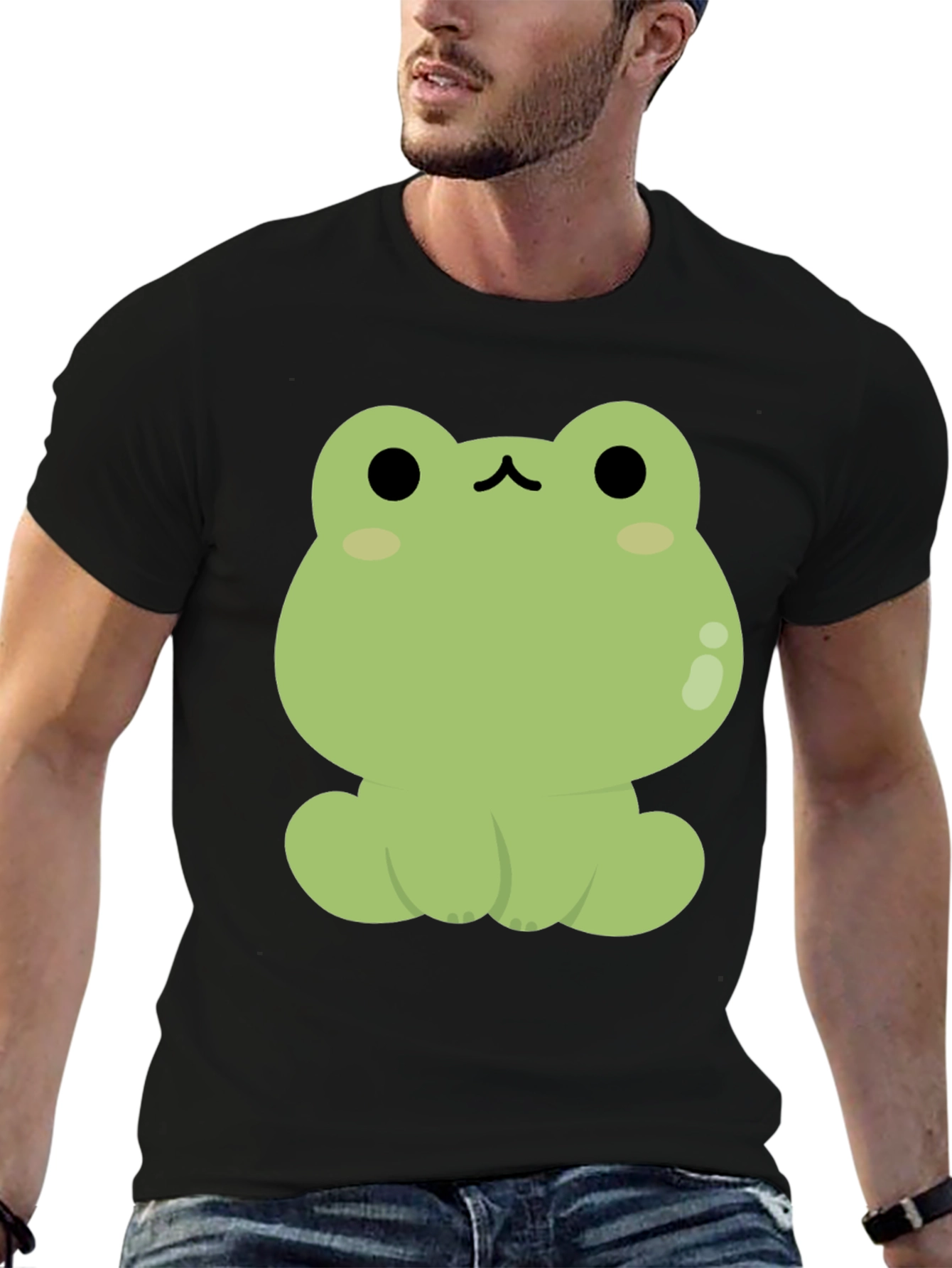 Black Cute Frog Graphic Black T-Shirt view 6